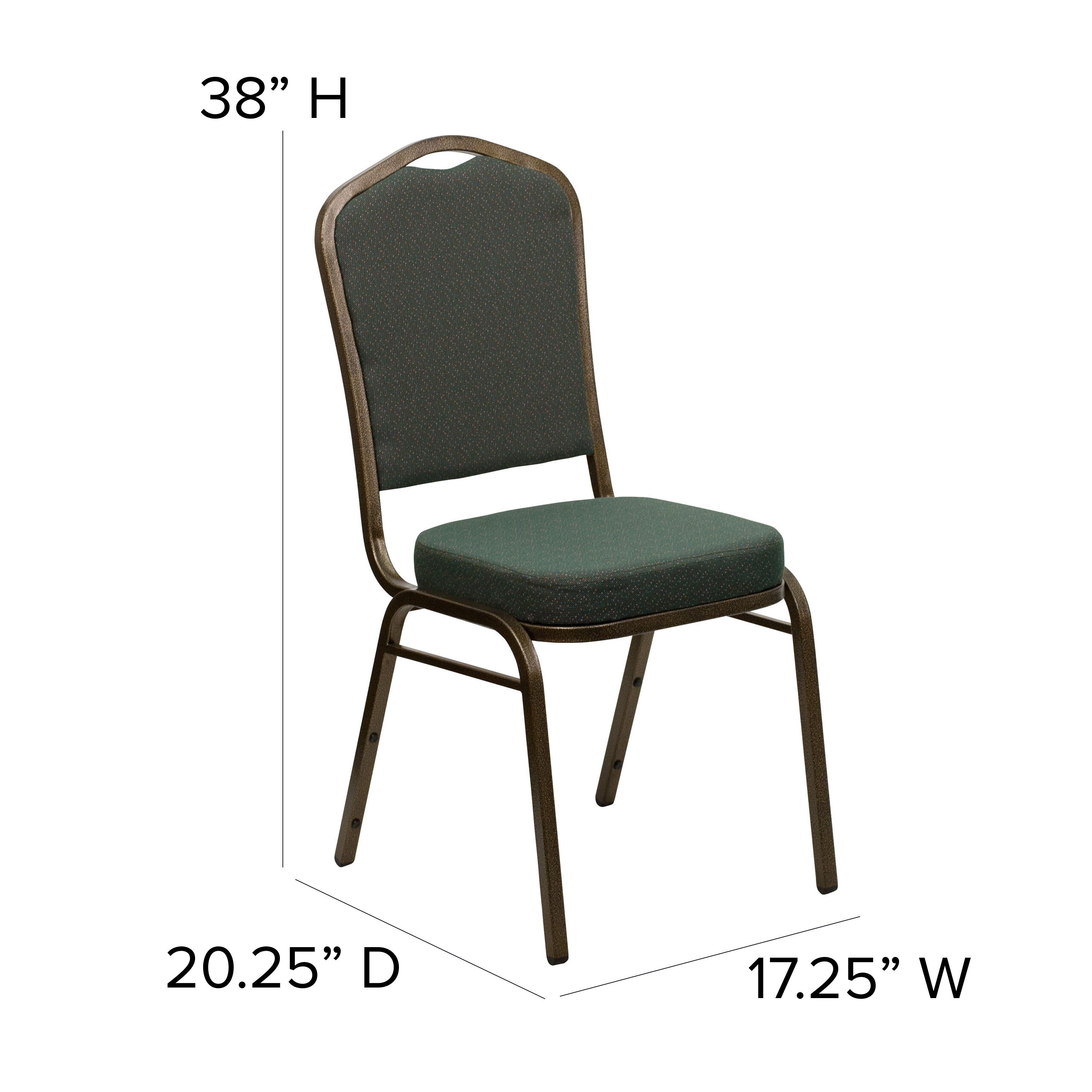 HERCULES Series Crown Back Stacking Banquet Chair in Green Patterned Fabric - Gold Vein Frame
