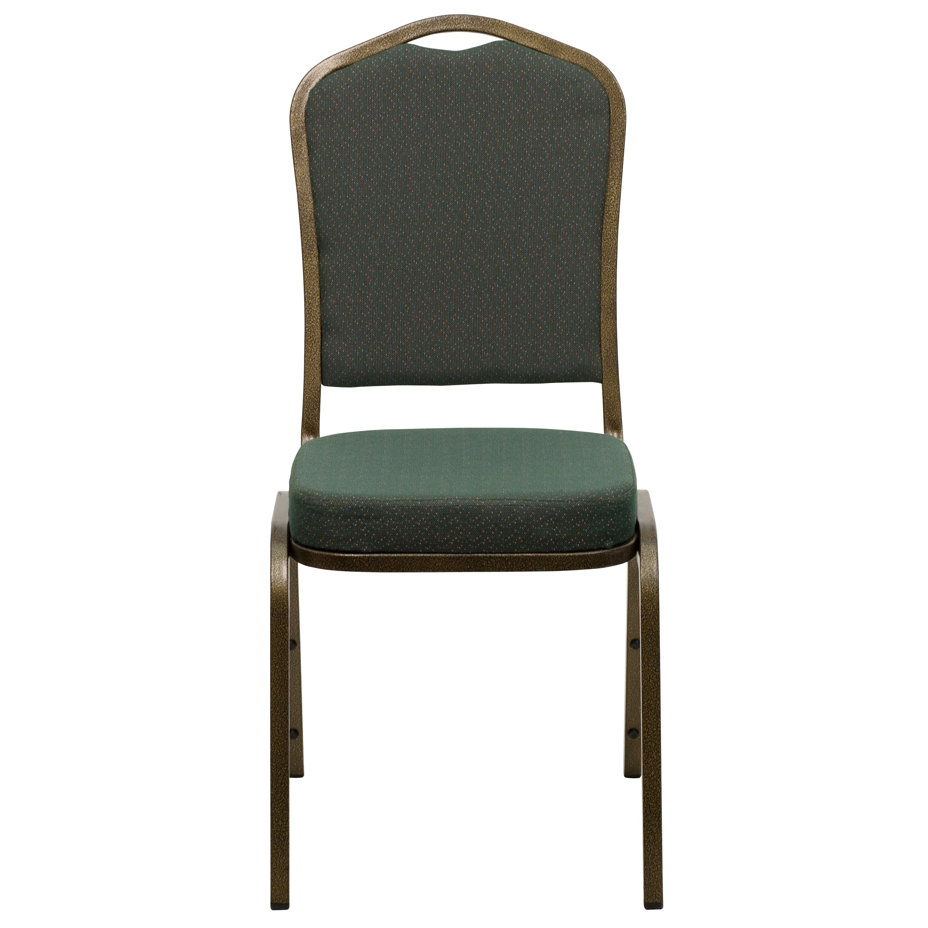 HERCULES Series Crown Back Stacking Banquet Chair in Green Patterned Fabric - Gold Vein Frame
