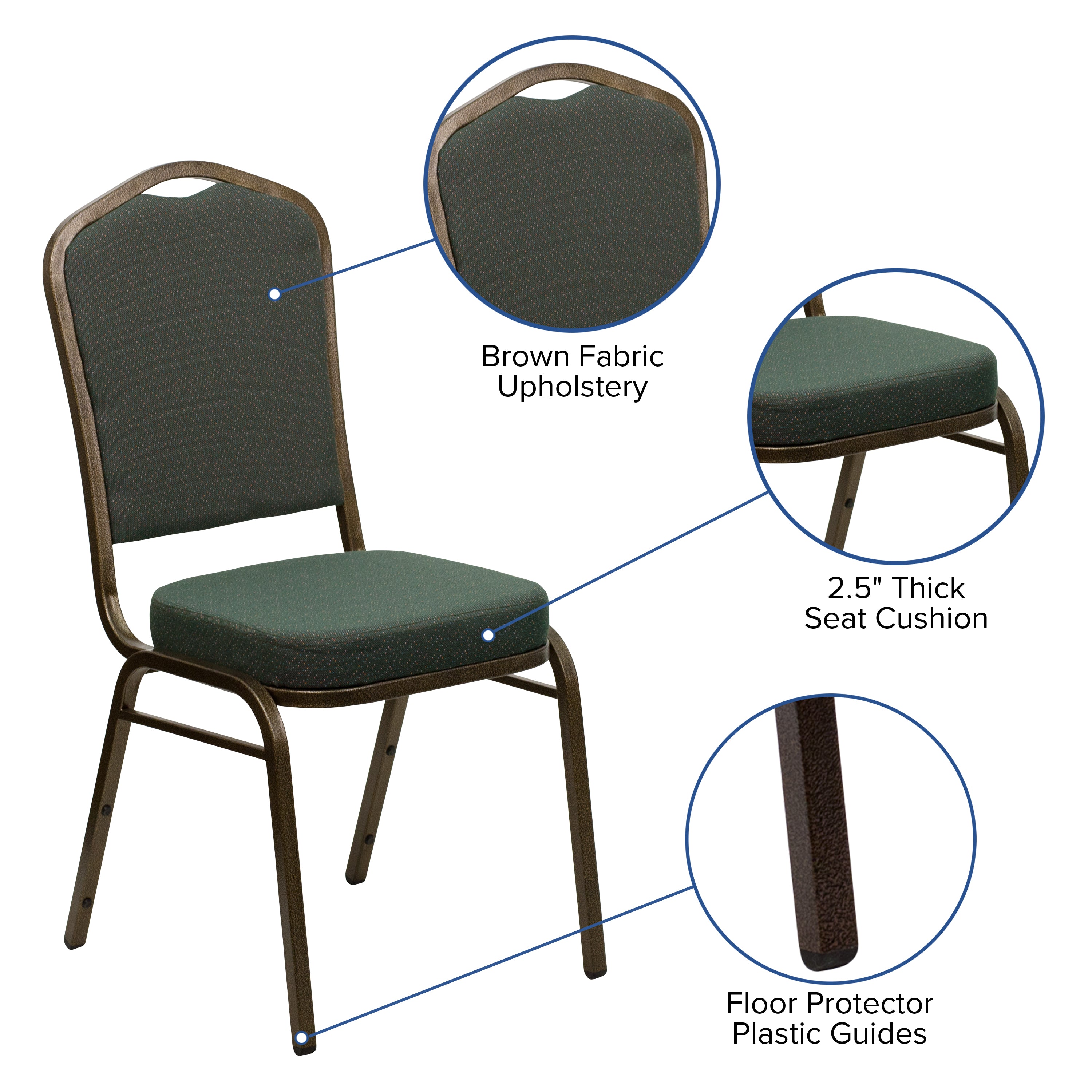 HERCULES Series Crown Back Stacking Banquet Chair in Green Patterned Fabric - Gold Vein Frame