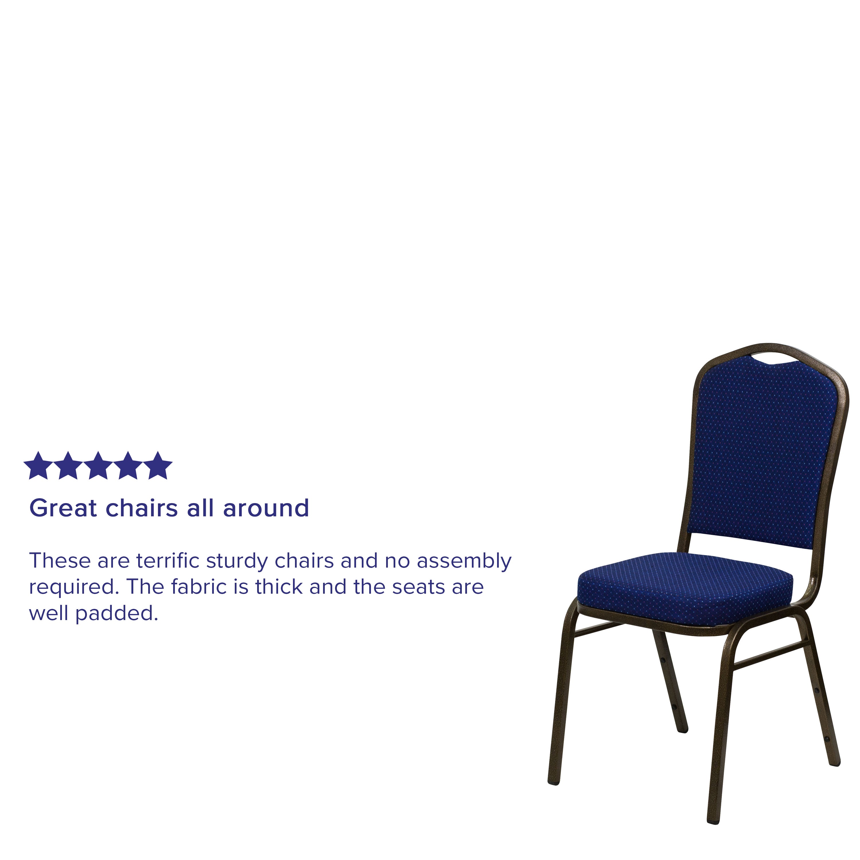 HERCULES Series Crown Back Stacking Banquet Chair in Navy Blue Patterned Fabric - Gold Vein Frame