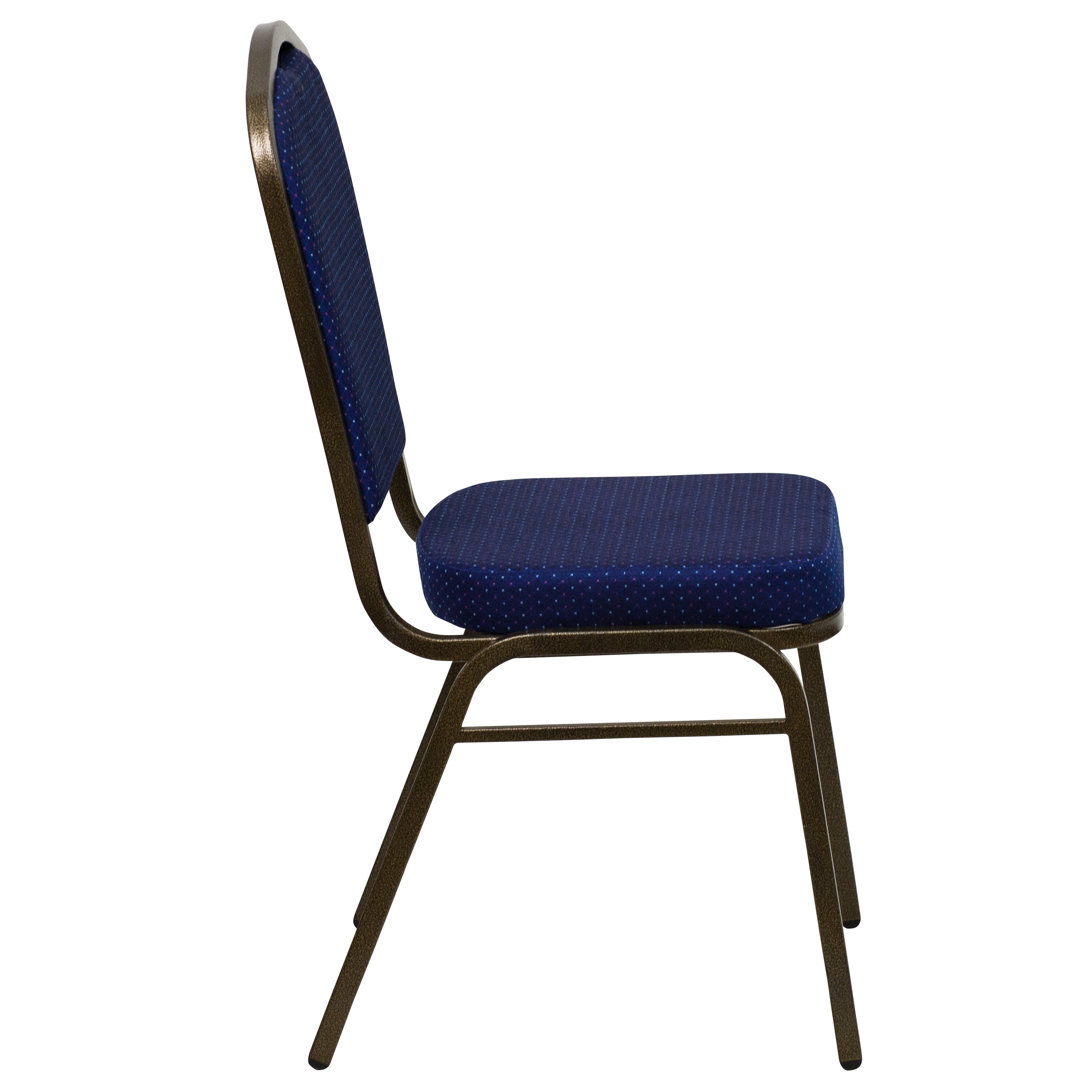 HERCULES Series Crown Back Stacking Banquet Chair in Navy Blue Patterned Fabric - Gold Vein Frame