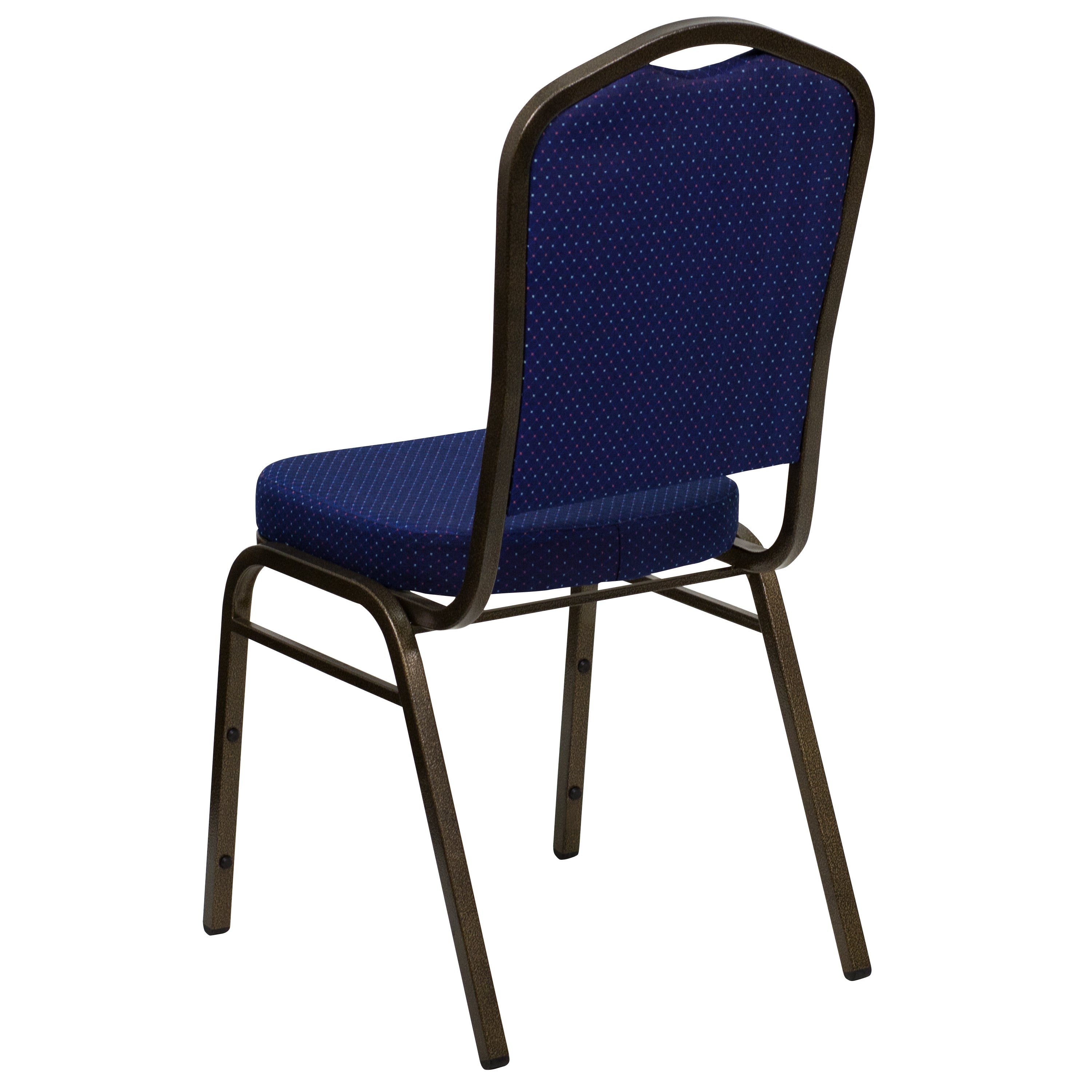 HERCULES Series Crown Back Stacking Banquet Chair in Navy Blue Patterned Fabric - Gold Vein Frame
