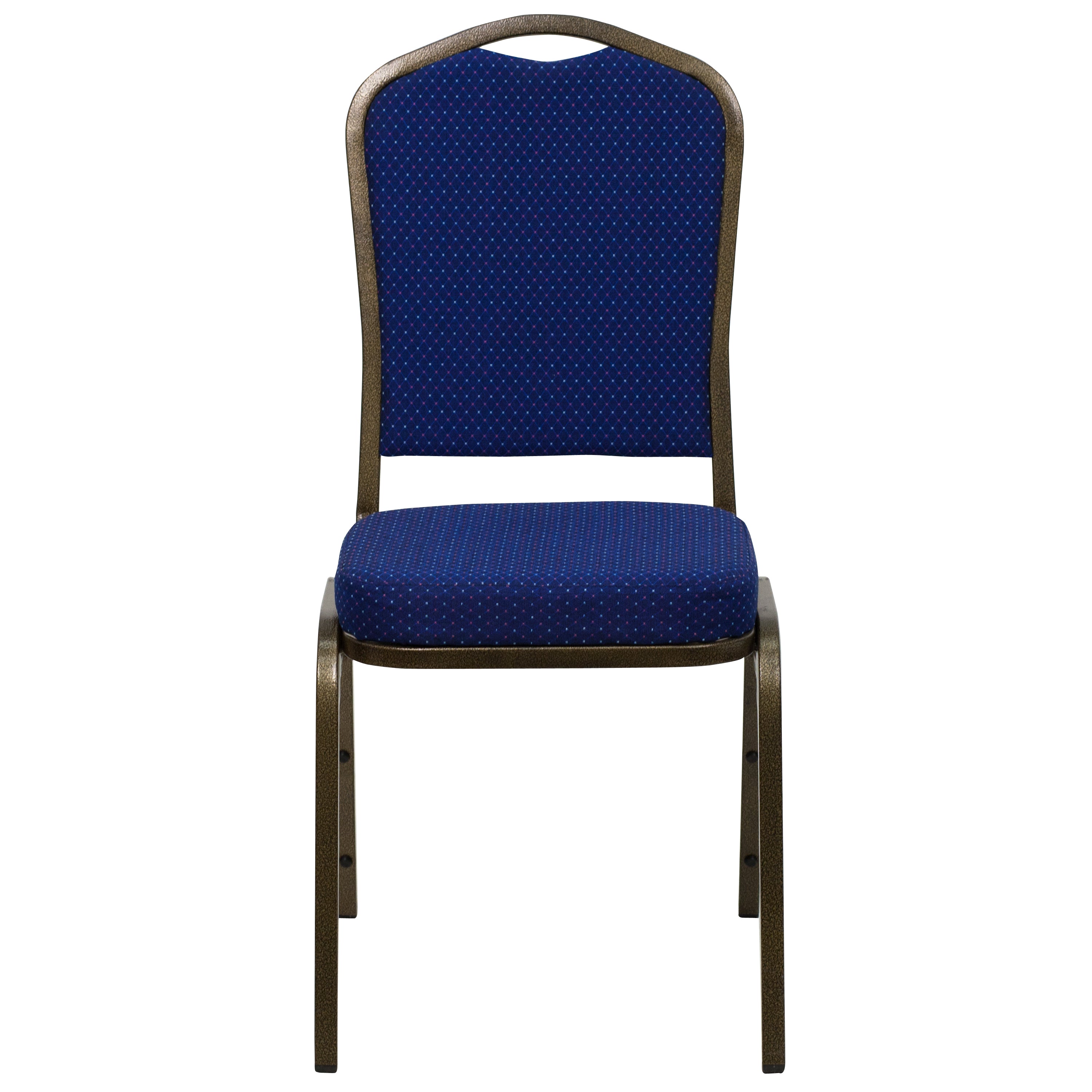 HERCULES Series Crown Back Stacking Banquet Chair in Navy Blue Patterned Fabric - Gold Vein Frame