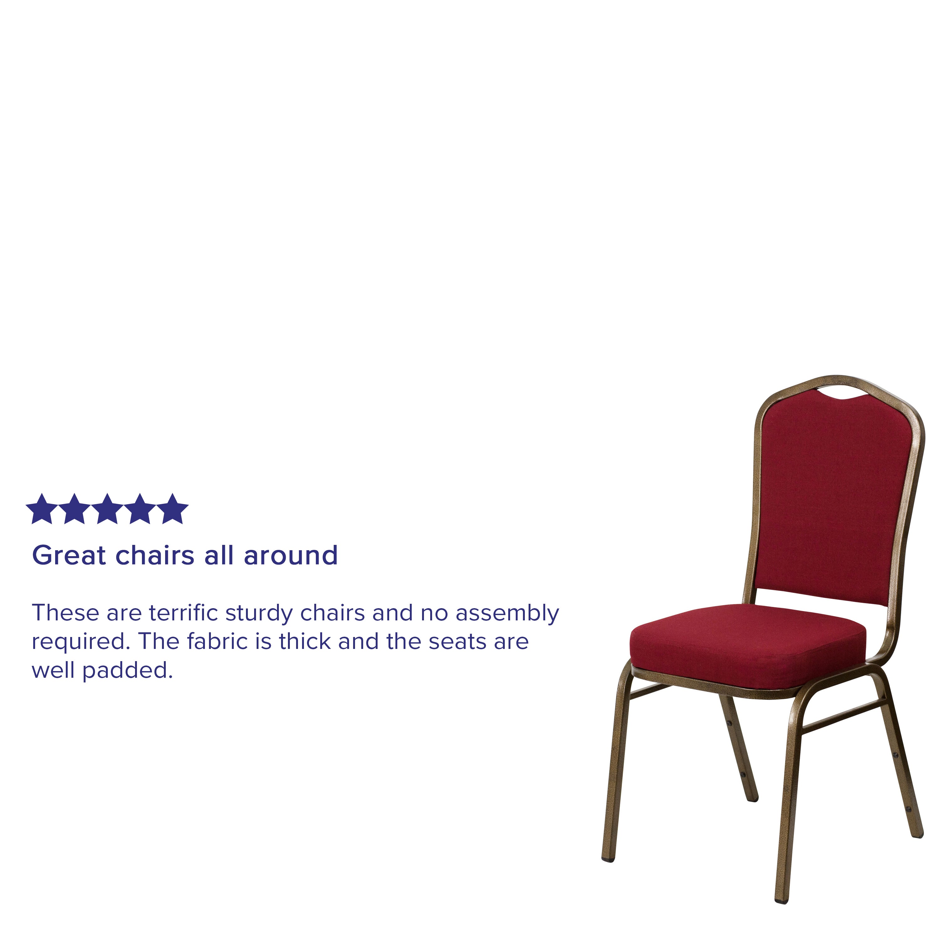 HERCULES Series Crown Back Stacking Banquet Chair in Burgundy Fabric - Gold Vein Frame