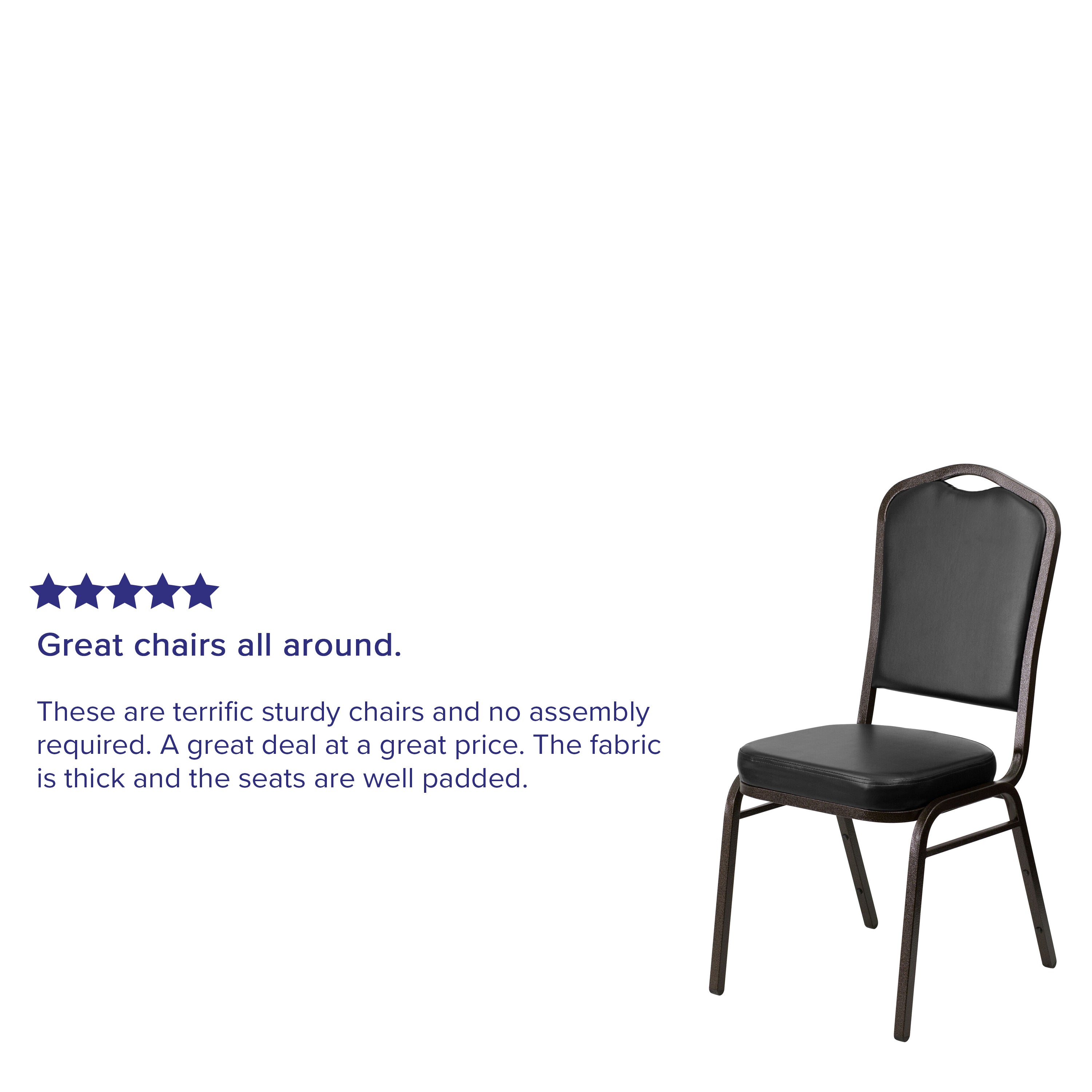 HERCULES Series Crown Back Stacking Banquet Chair in Black Vinyl - Gold Vein Frame