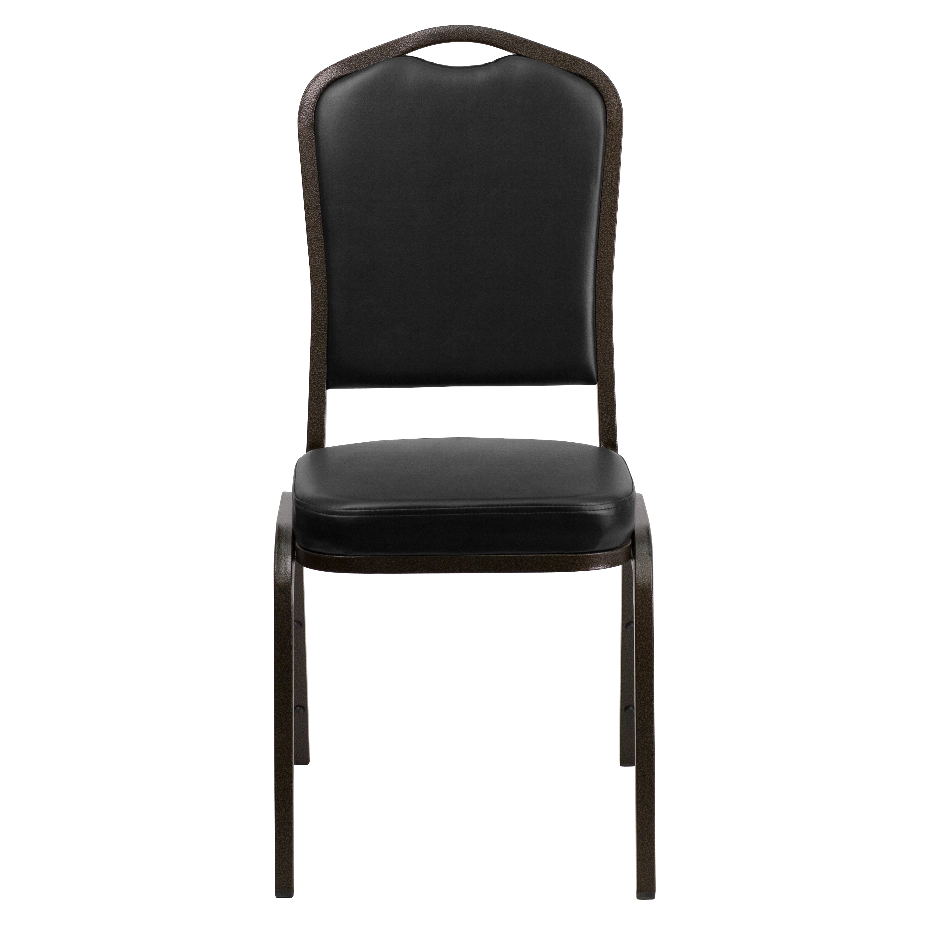 HERCULES Series Crown Back Stacking Banquet Chair in Black Vinyl - Gold Vein Frame