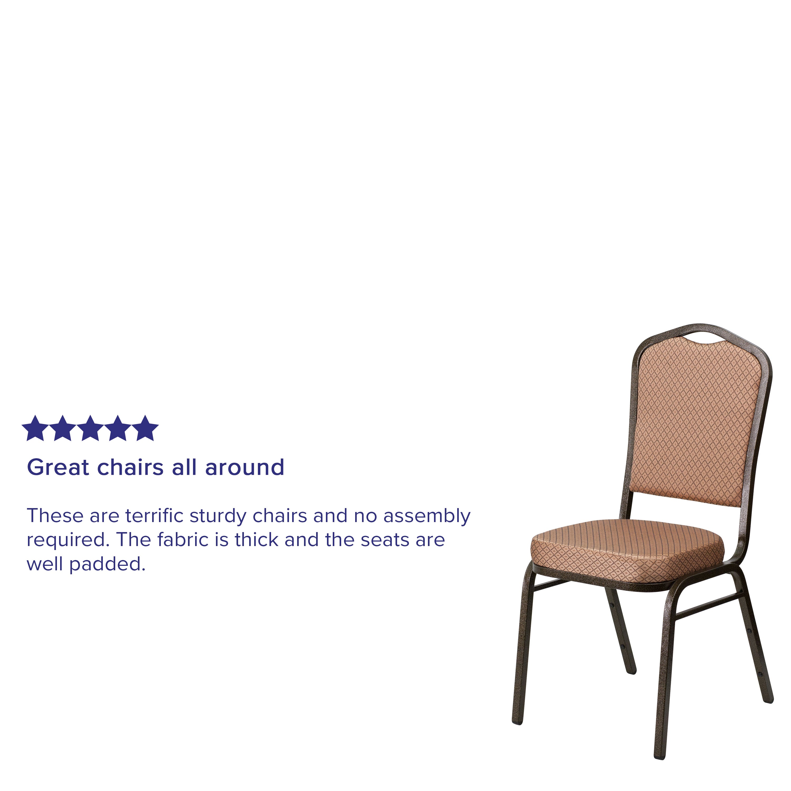 HERCULES Series Crown Back Stacking Banquet Chair in Gold Diamond Patterned Fabric - Gold Vein Frame