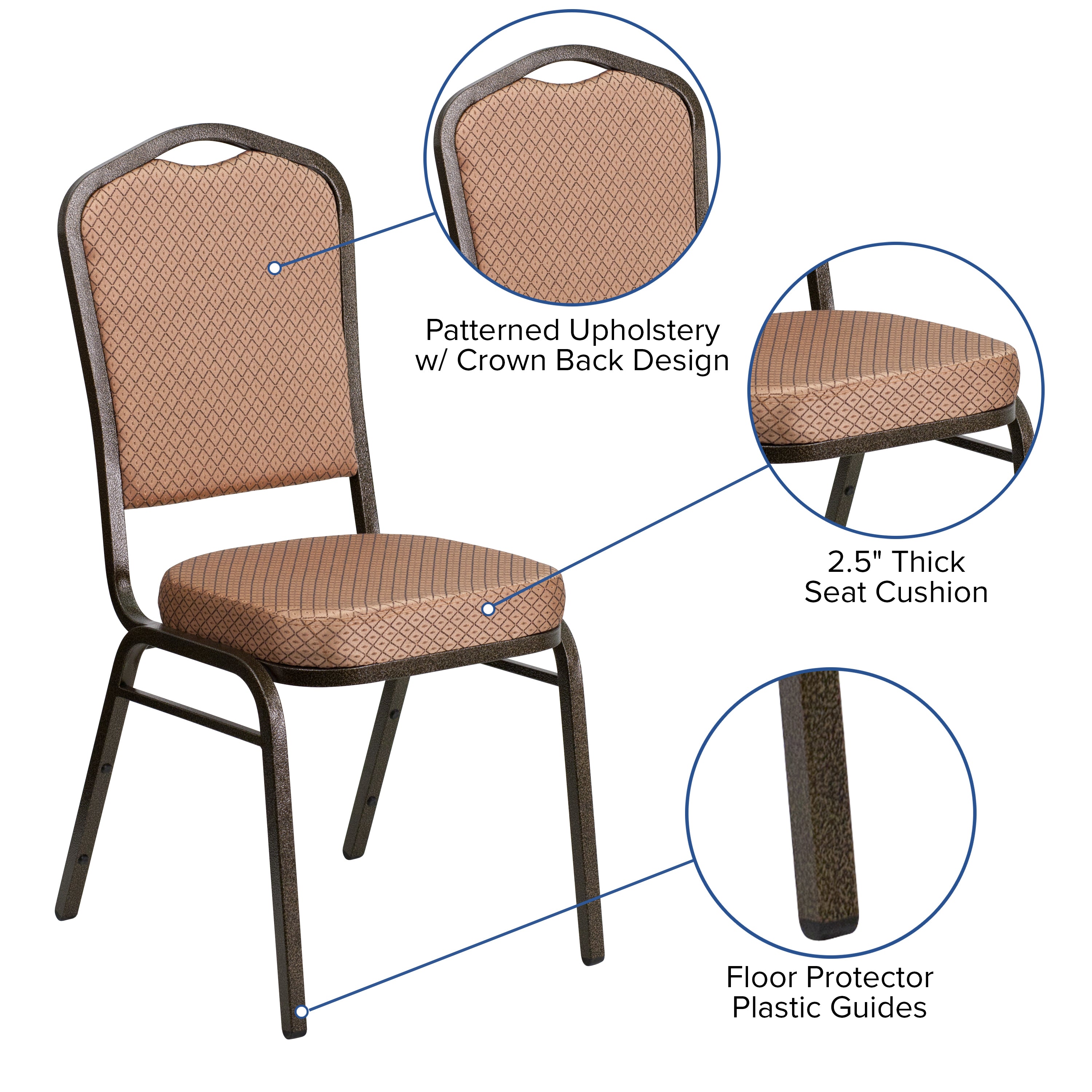 HERCULES Series Crown Back Stacking Banquet Chair in Gold Diamond Patterned Fabric - Gold Vein Frame