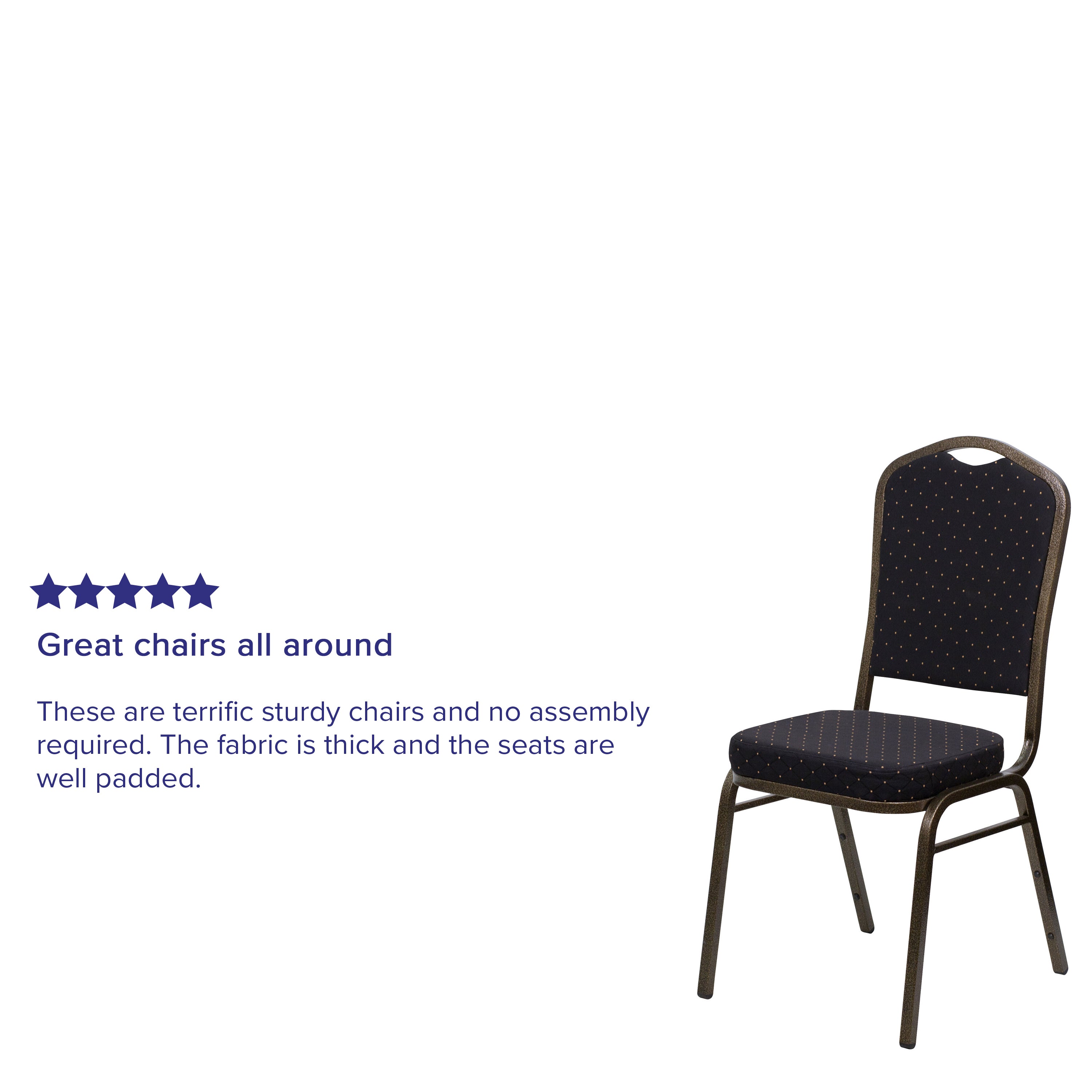 HERCULES Series Crown Back Stacking Banquet Chair in Black Patterned Fabric - Gold Vein Frame