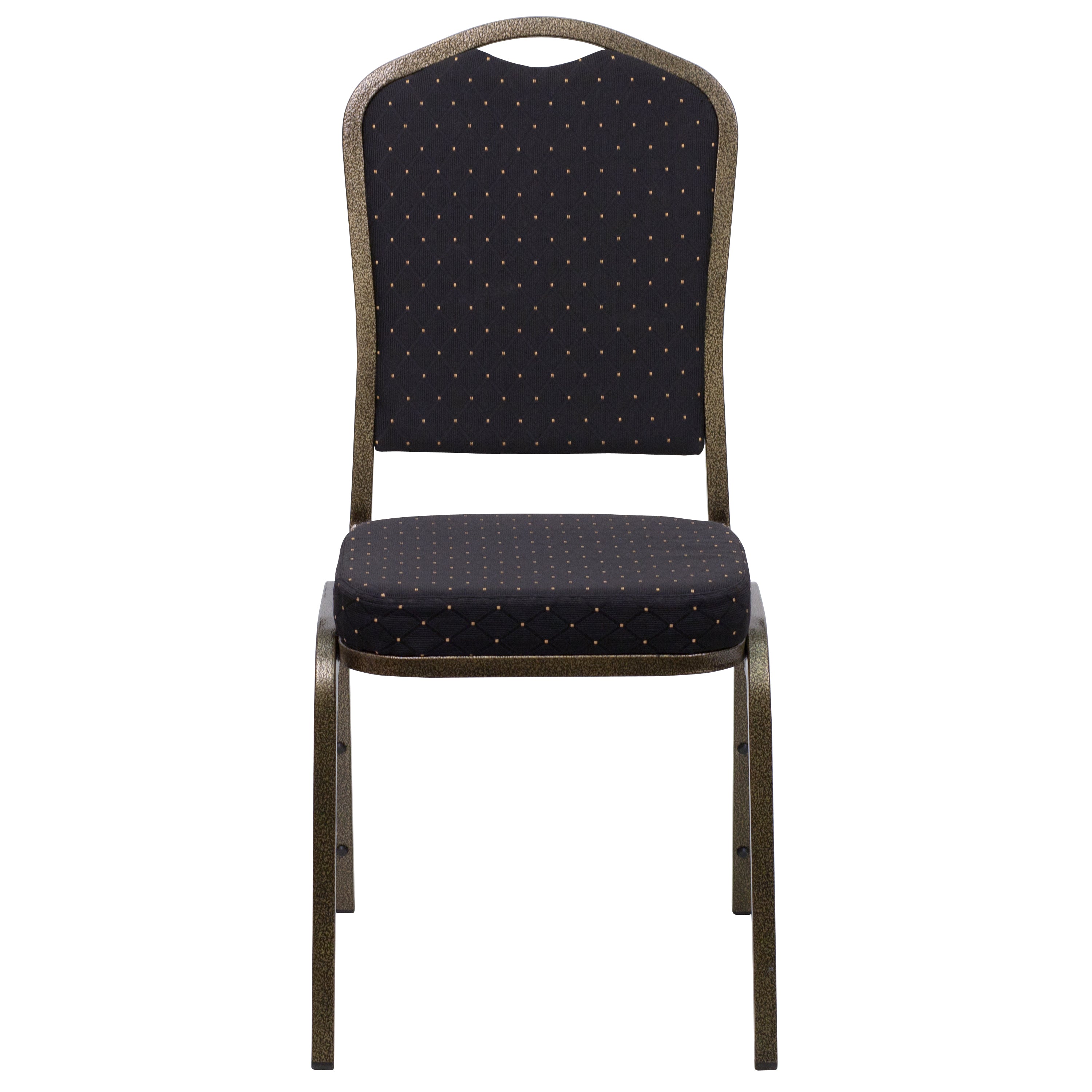 HERCULES Series Crown Back Stacking Banquet Chair in Black Patterned Fabric - Gold Vein Frame
