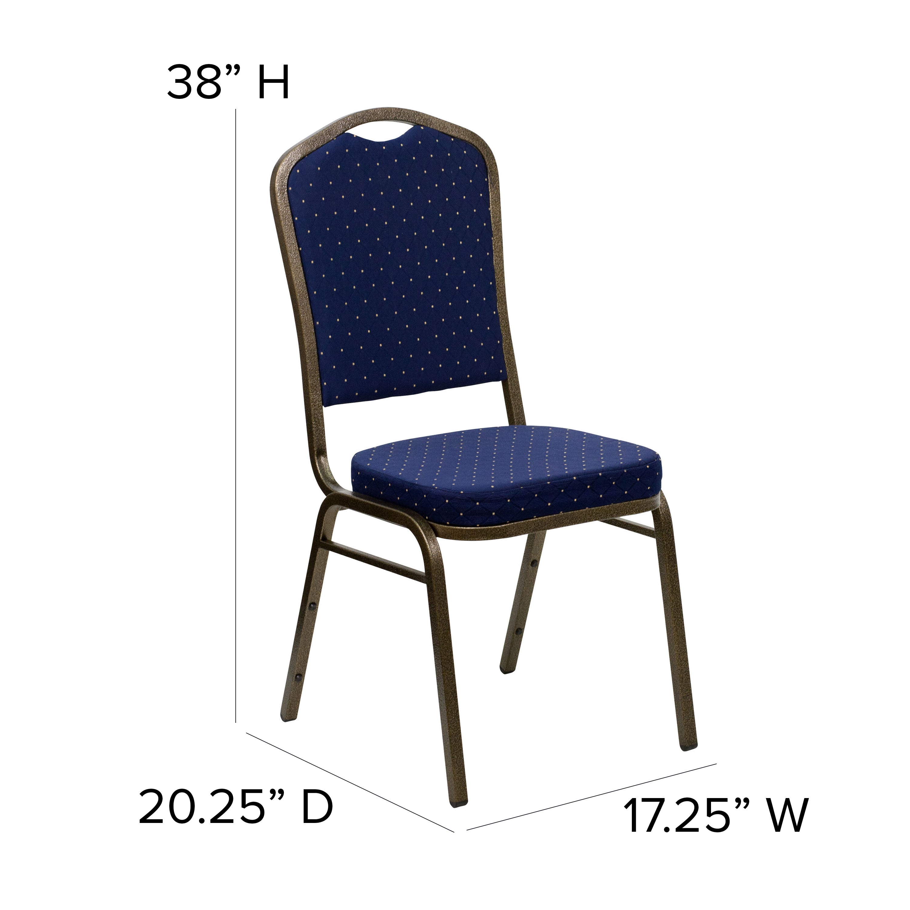 HERCULES Series Crown Back Stacking Banquet Chair in Navy Blue Dot Patterned Fabric - Gold Vein Frame