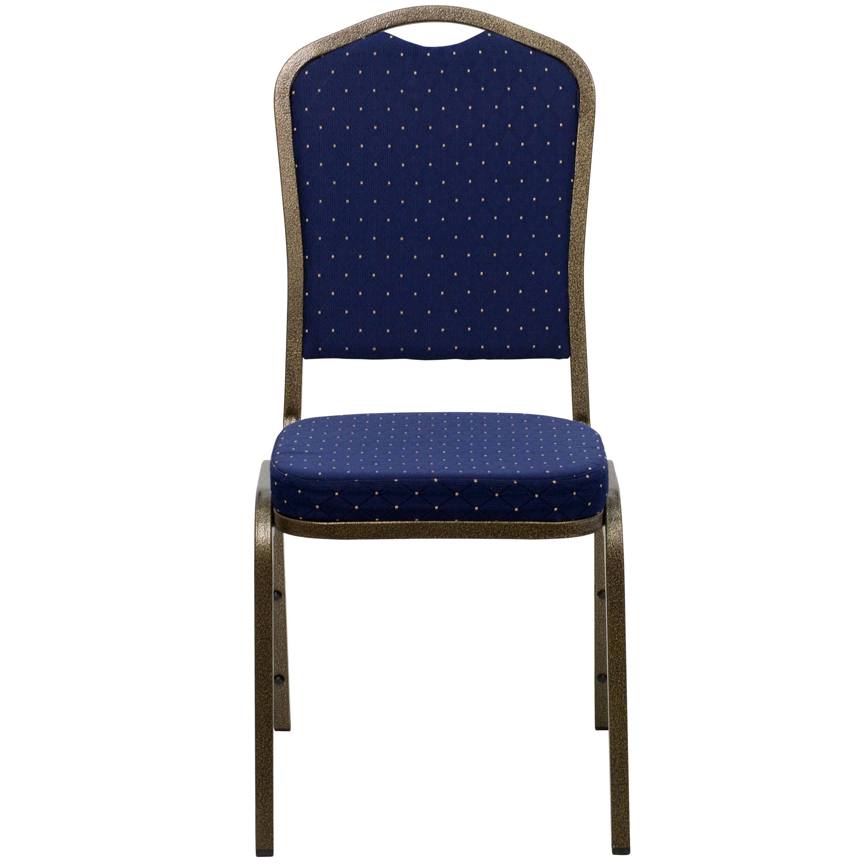 HERCULES Series Crown Back Stacking Banquet Chair in Navy Blue Dot Patterned Fabric - Gold Vein Frame