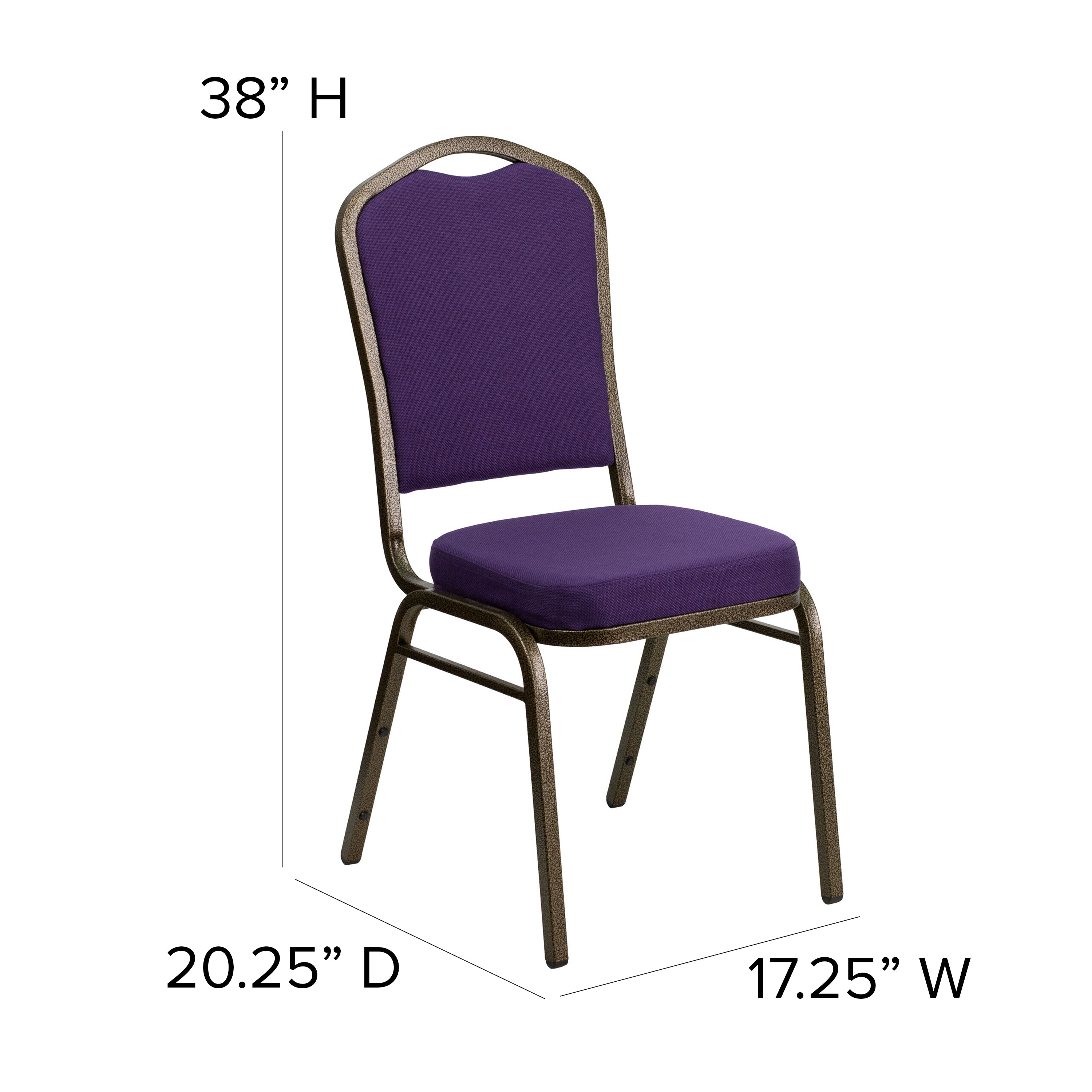 HERCULES Series Crown Back Stacking Banquet Chair in Purple Fabric - Gold Vein Frame