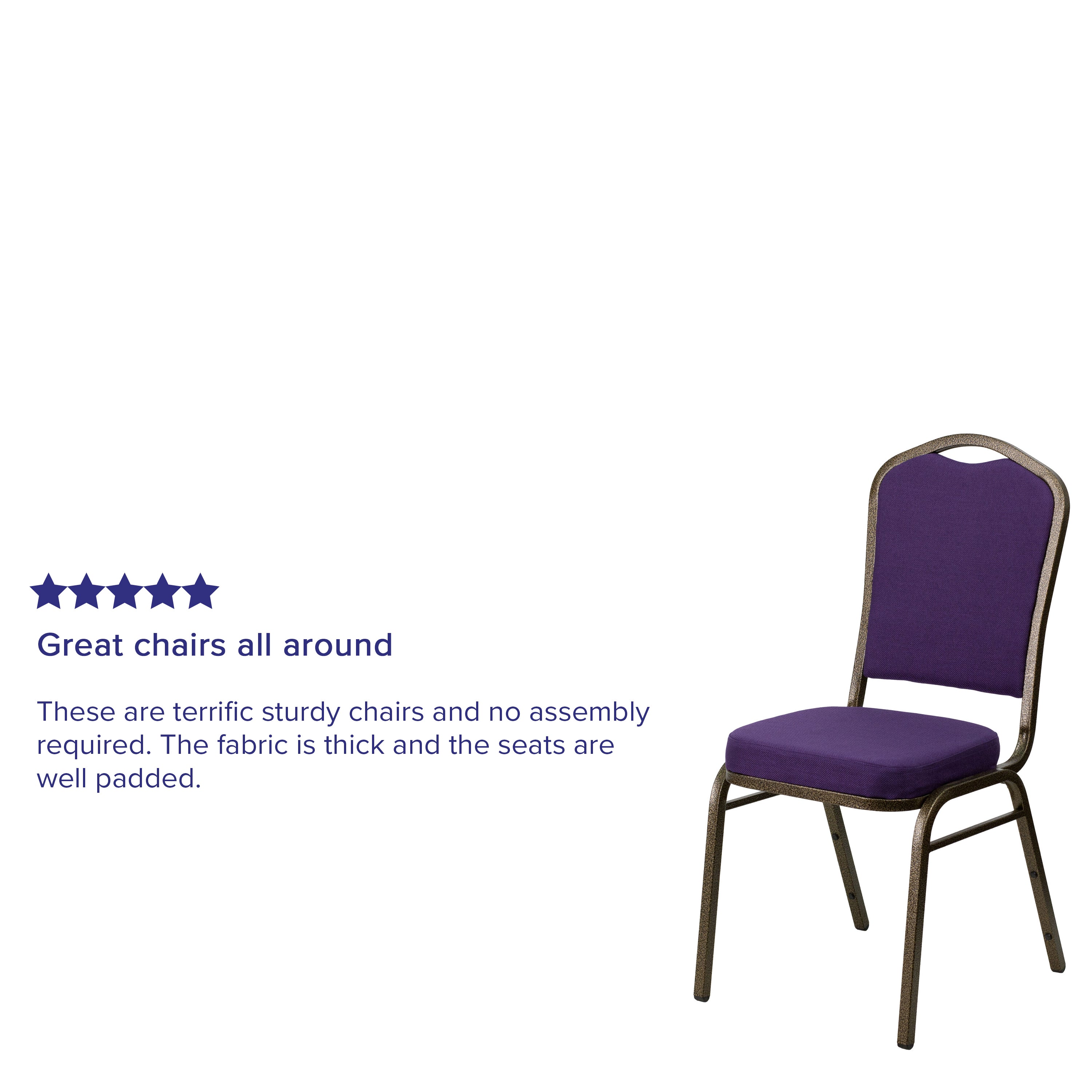 HERCULES Series Crown Back Stacking Banquet Chair in Purple Fabric - Gold Vein Frame