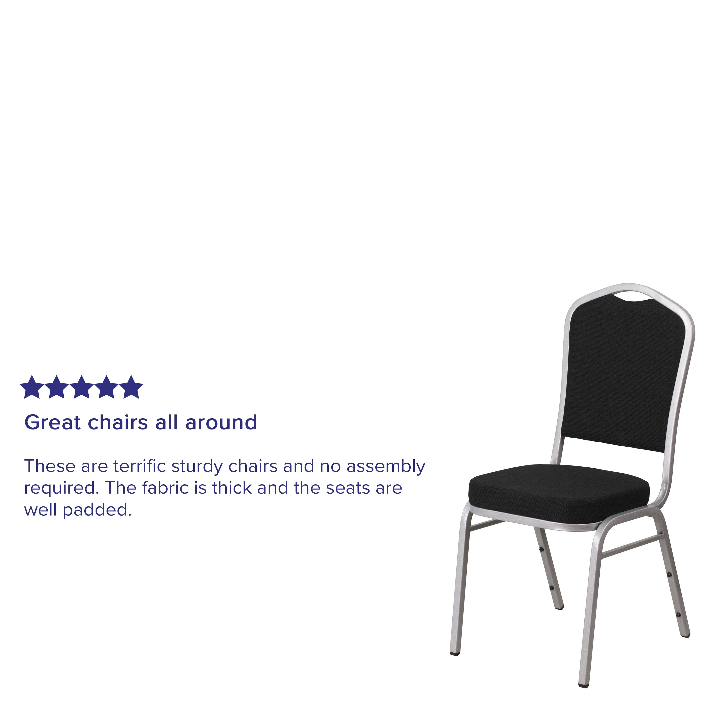 HERCULES Series Crown Back Stacking Banquet Chair in Black Fabric - Silver Frame