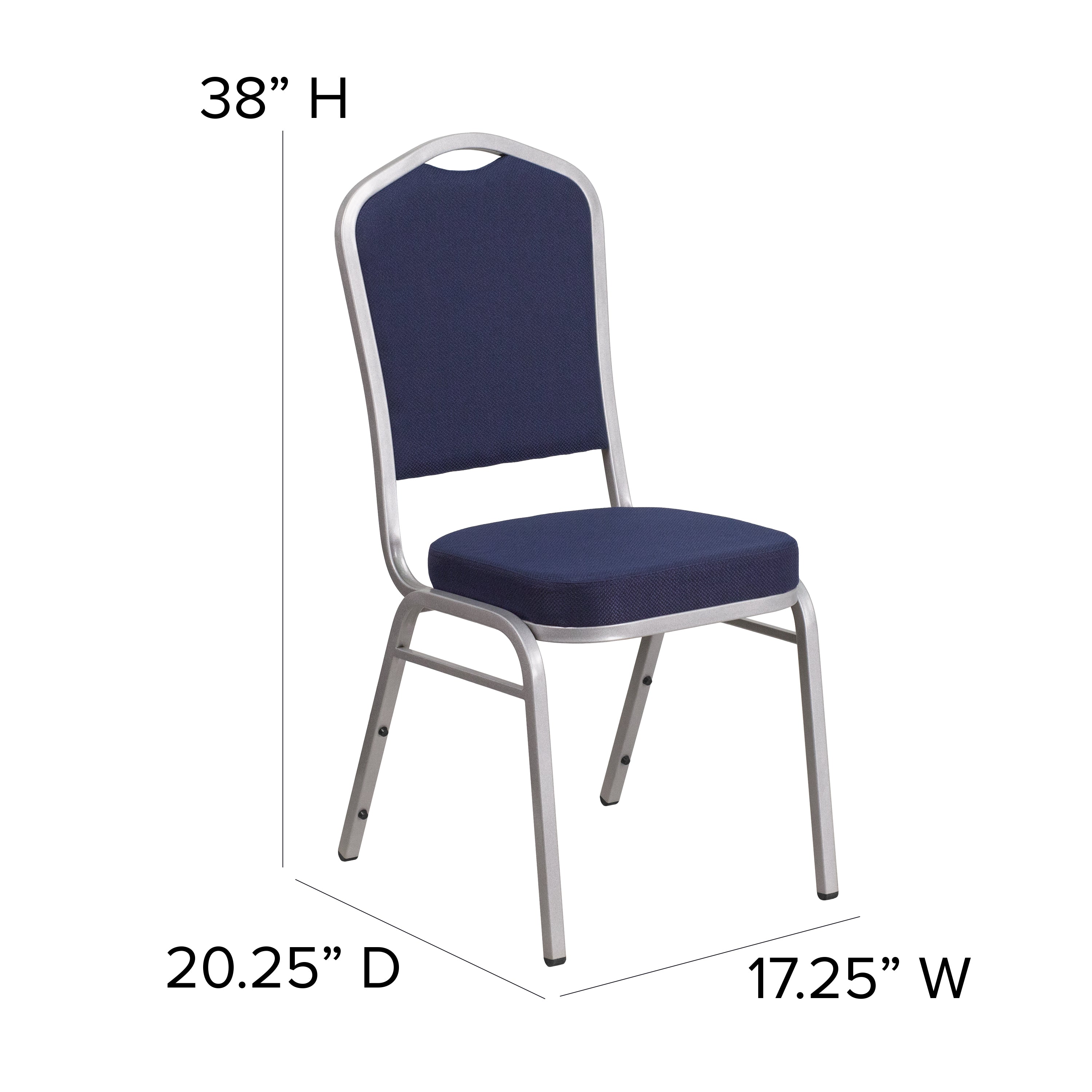 HERCULES Series Crown Back Stacking Banquet Chair in Navy Fabric - Silver Frame