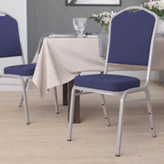 HERCULES Series Crown Back Stacking Banquet Chair in Navy Fabric - Silver Frame