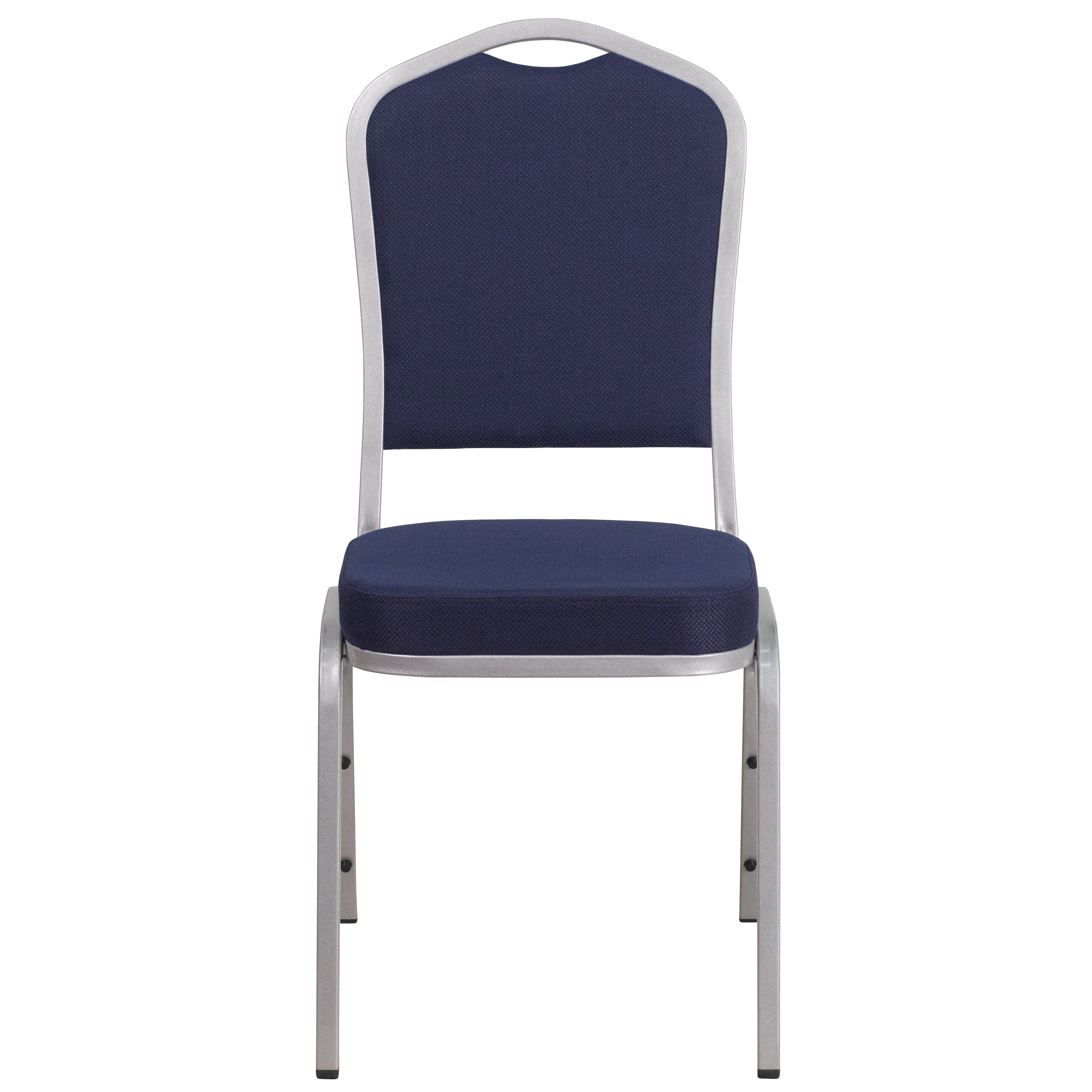HERCULES Series Crown Back Stacking Banquet Chair in Navy Fabric - Silver Frame