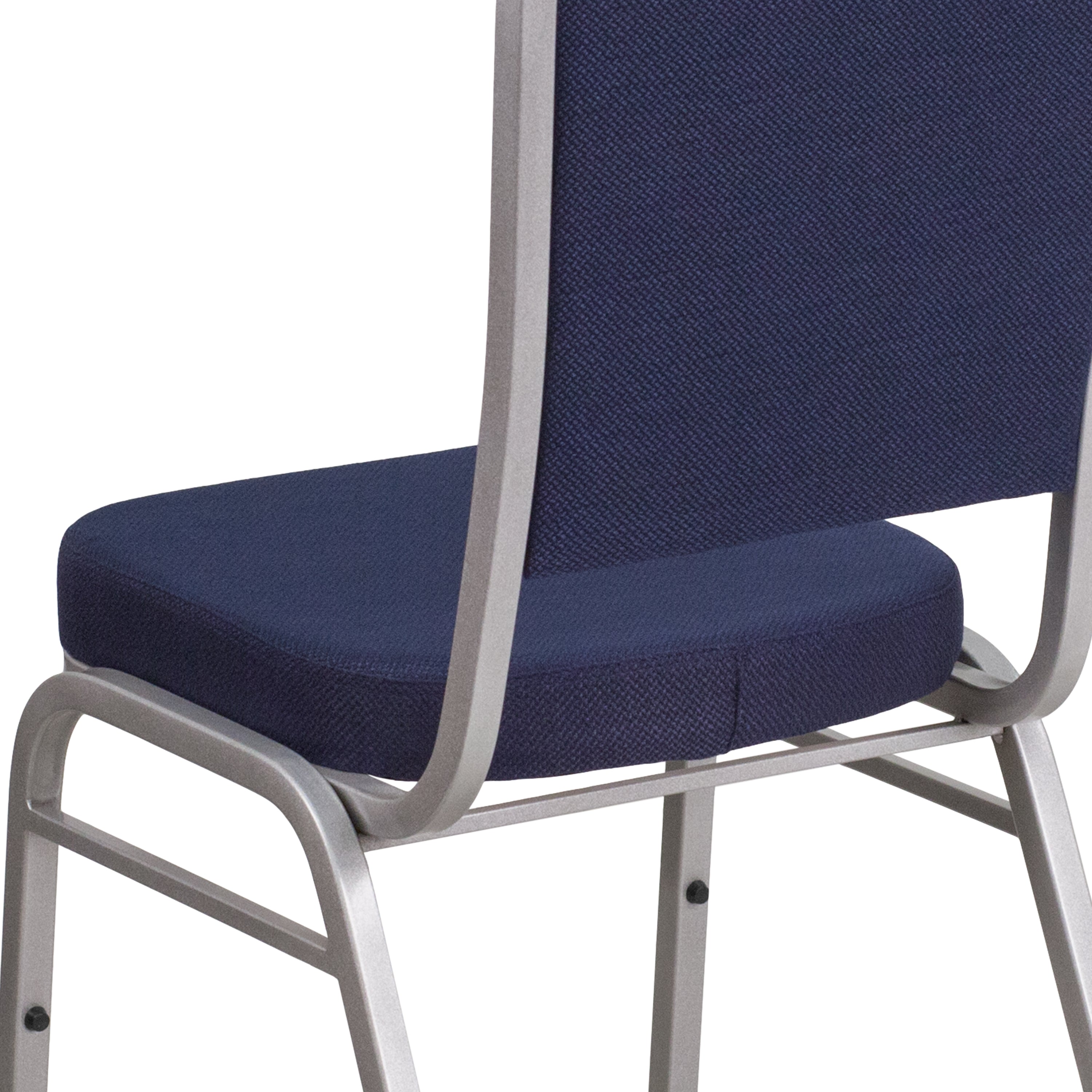 HERCULES Series Crown Back Stacking Banquet Chair in Navy Fabric - Silver Frame