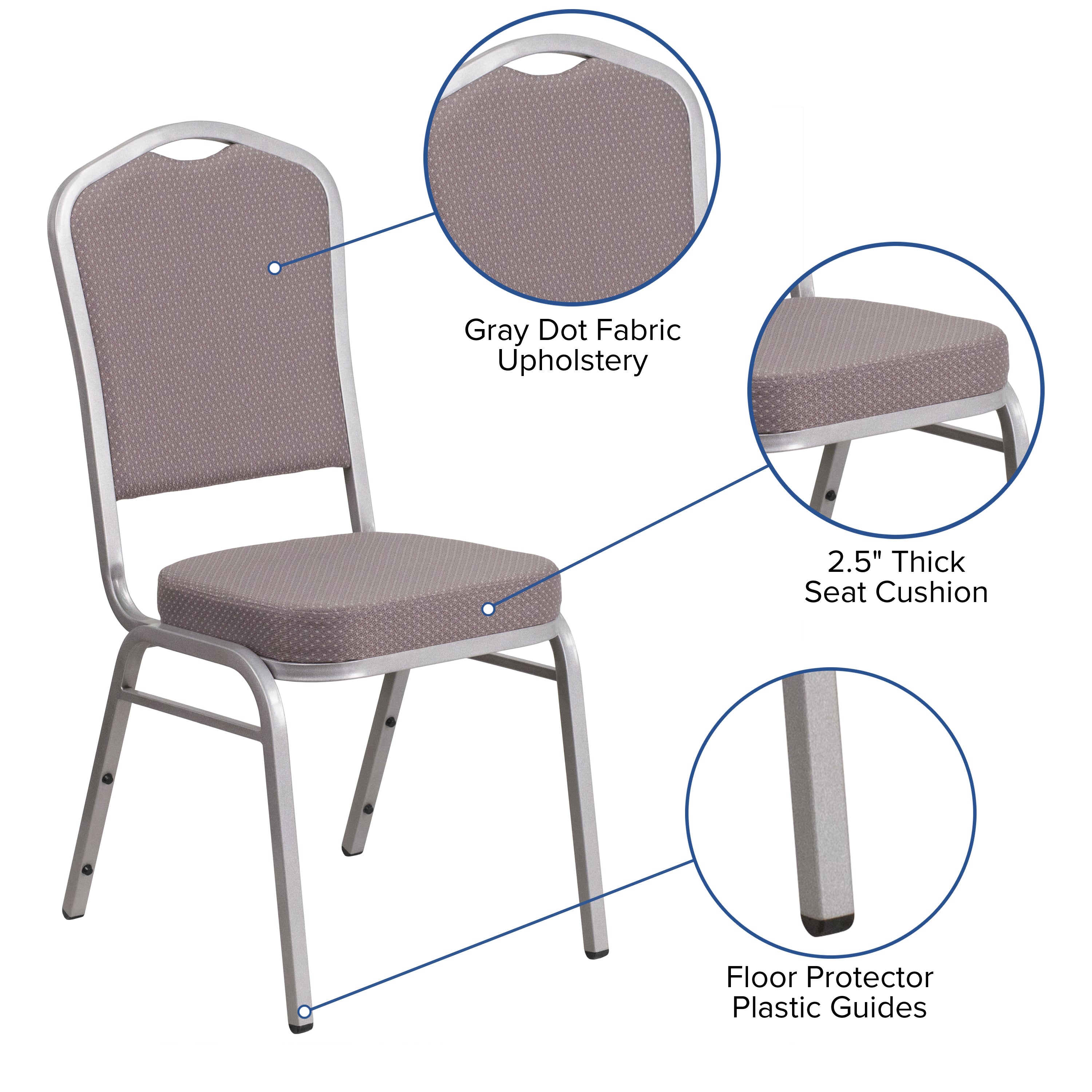 HERCULES Series Crown Back Stacking Banquet Chair in Gray Dot Fabric - Silver Frame