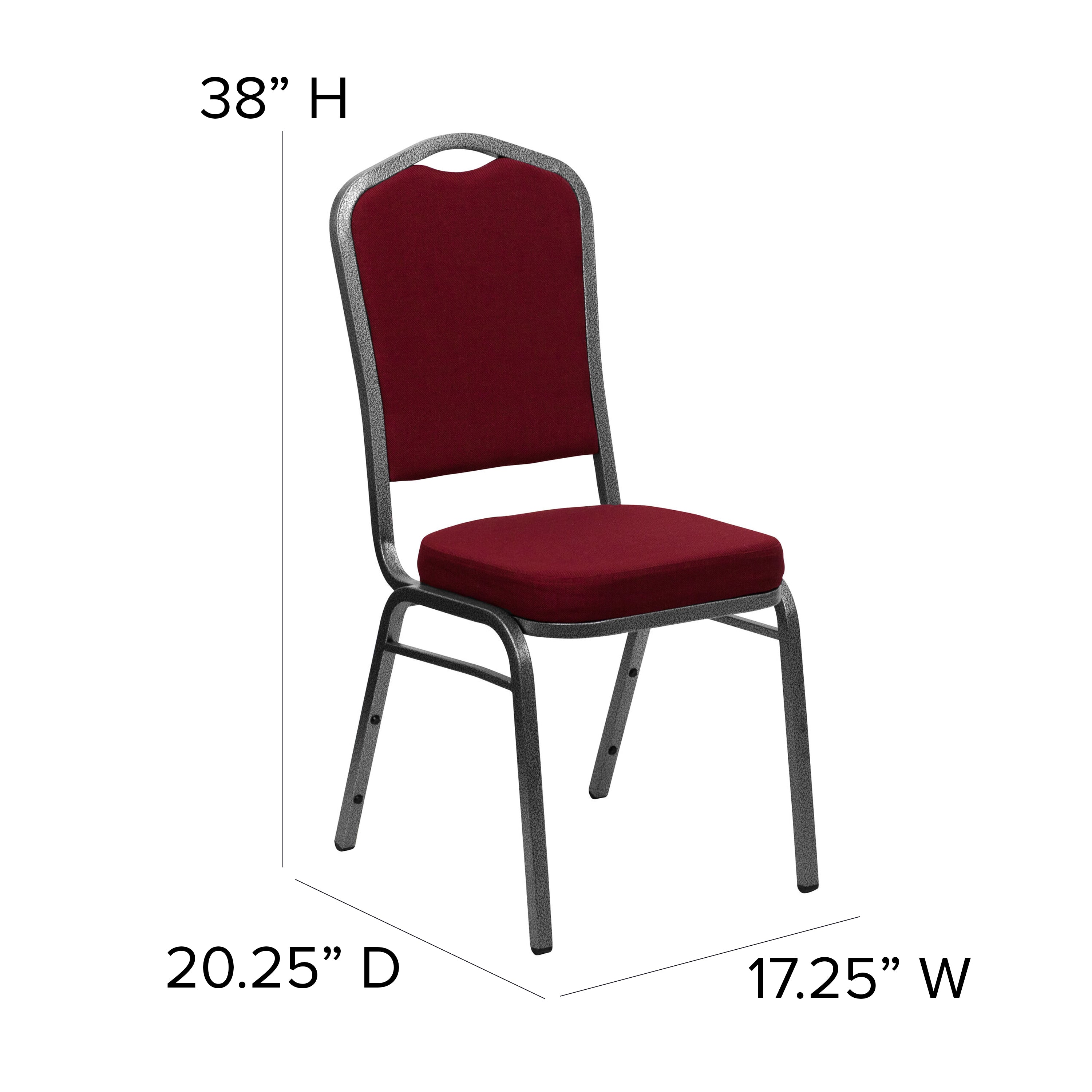 HERCULES Series Crown Back Stacking Banquet Chair in Burgundy Fabric - Silver Vein Frame