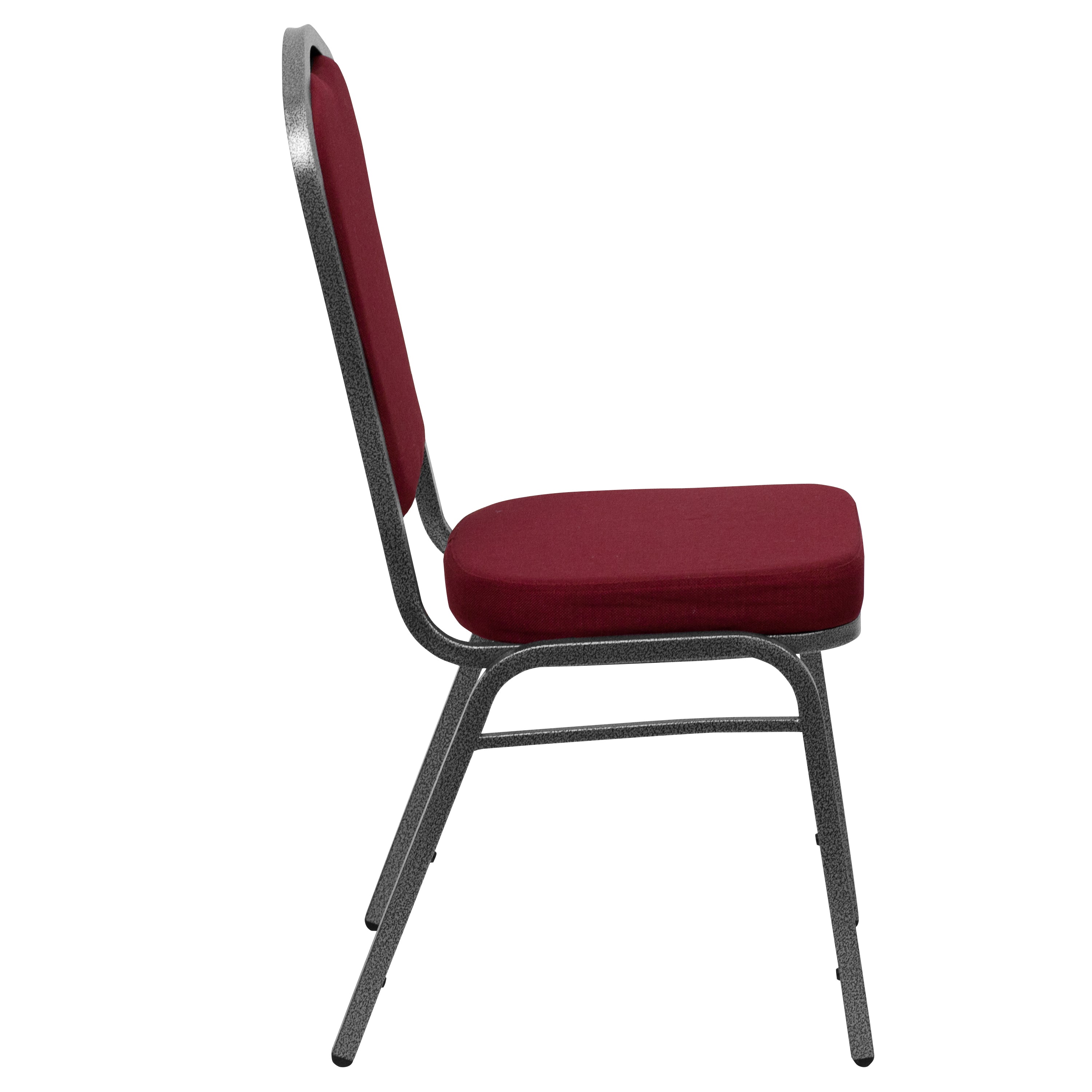 HERCULES Series Crown Back Stacking Banquet Chair in Burgundy Fabric - Silver Vein Frame
