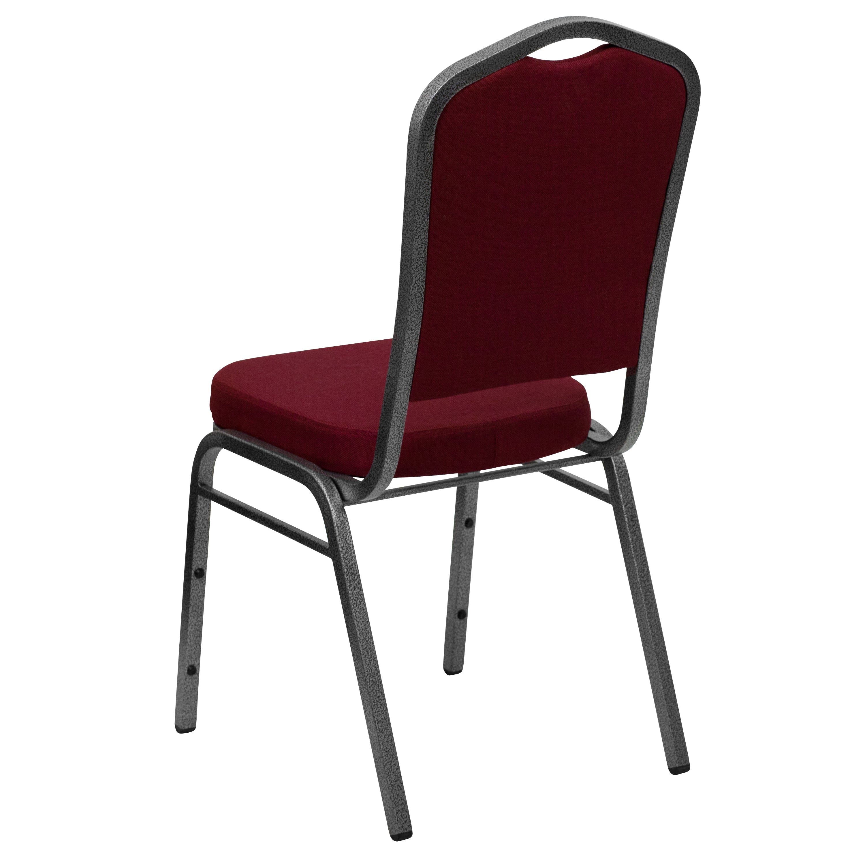 HERCULES Series Crown Back Stacking Banquet Chair in Burgundy Fabric - Silver Vein Frame