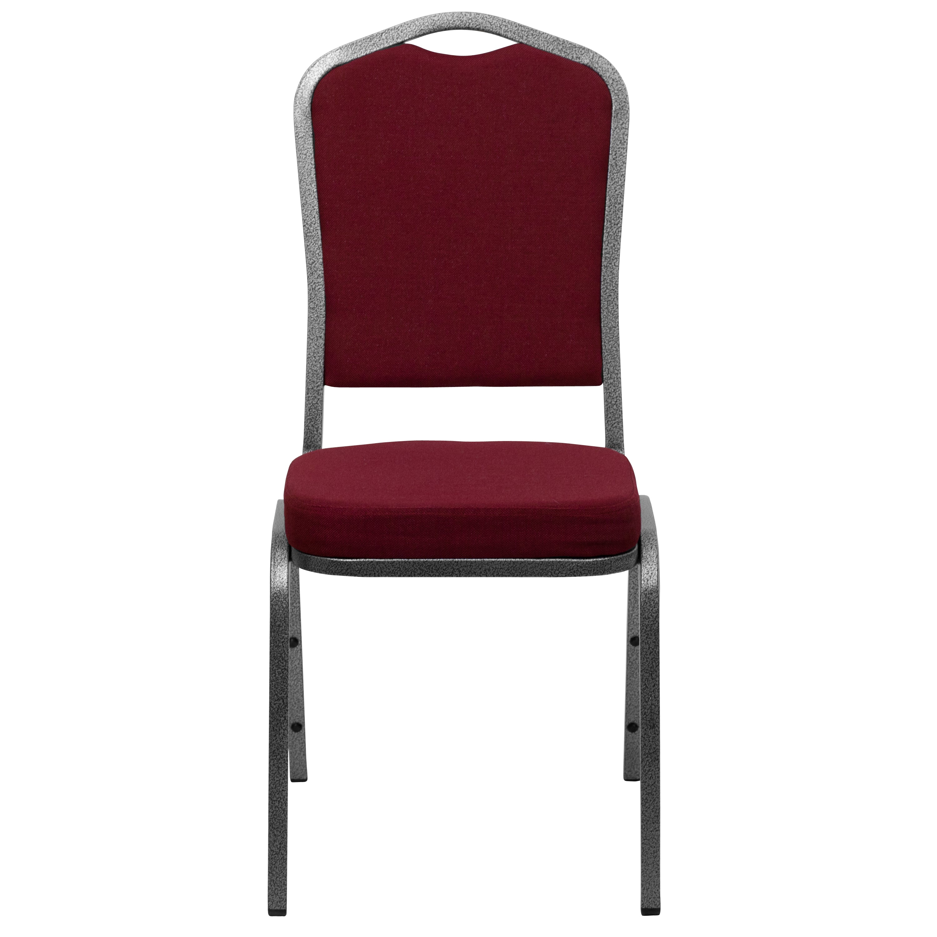 HERCULES Series Crown Back Stacking Banquet Chair in Burgundy Fabric - Silver Vein Frame