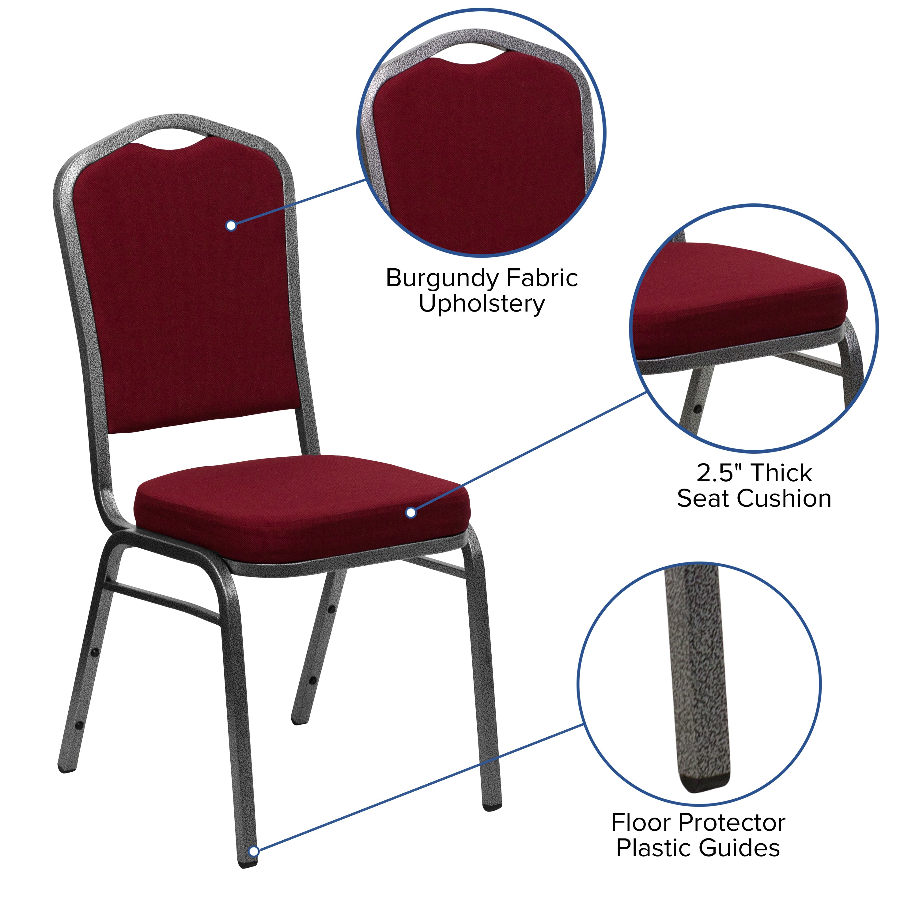 HERCULES Series Crown Back Stacking Banquet Chair in Burgundy Fabric - Silver Vein Frame