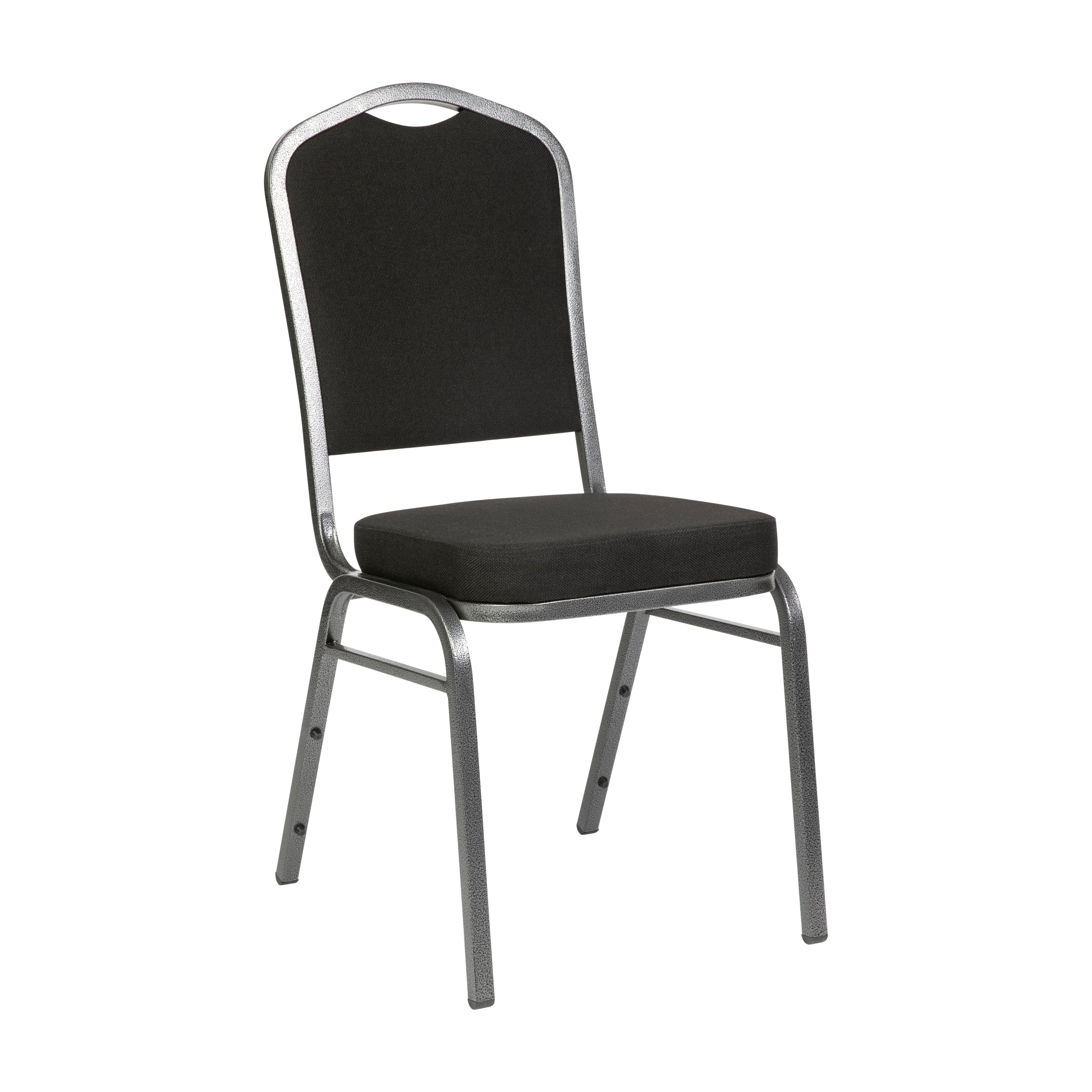 HERCULES Series Crown Back Stacking Banquet Chair in Black Fabric - Silver Vein Frame