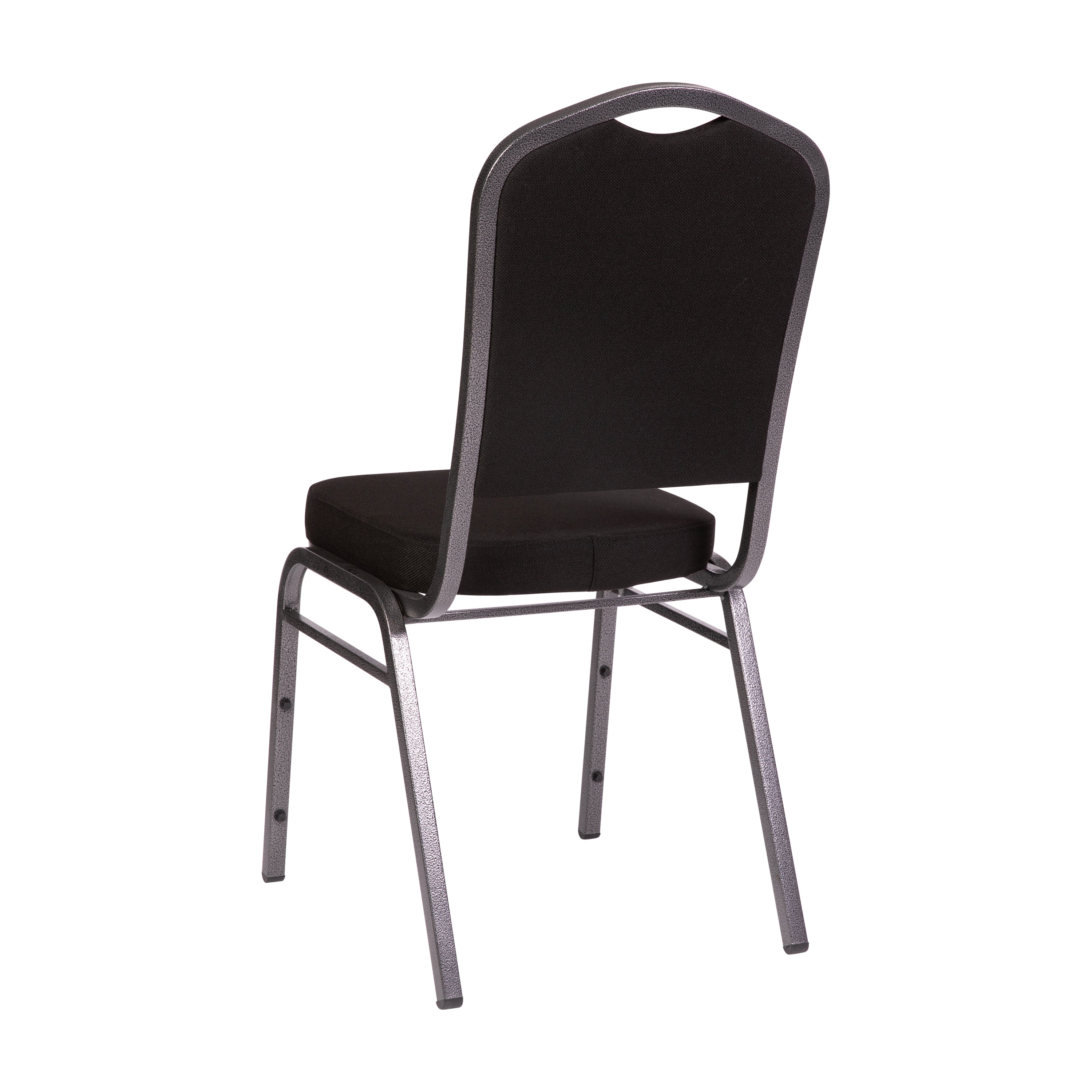 HERCULES Series Crown Back Stacking Banquet Chair in Black Fabric - Silver Vein Frame