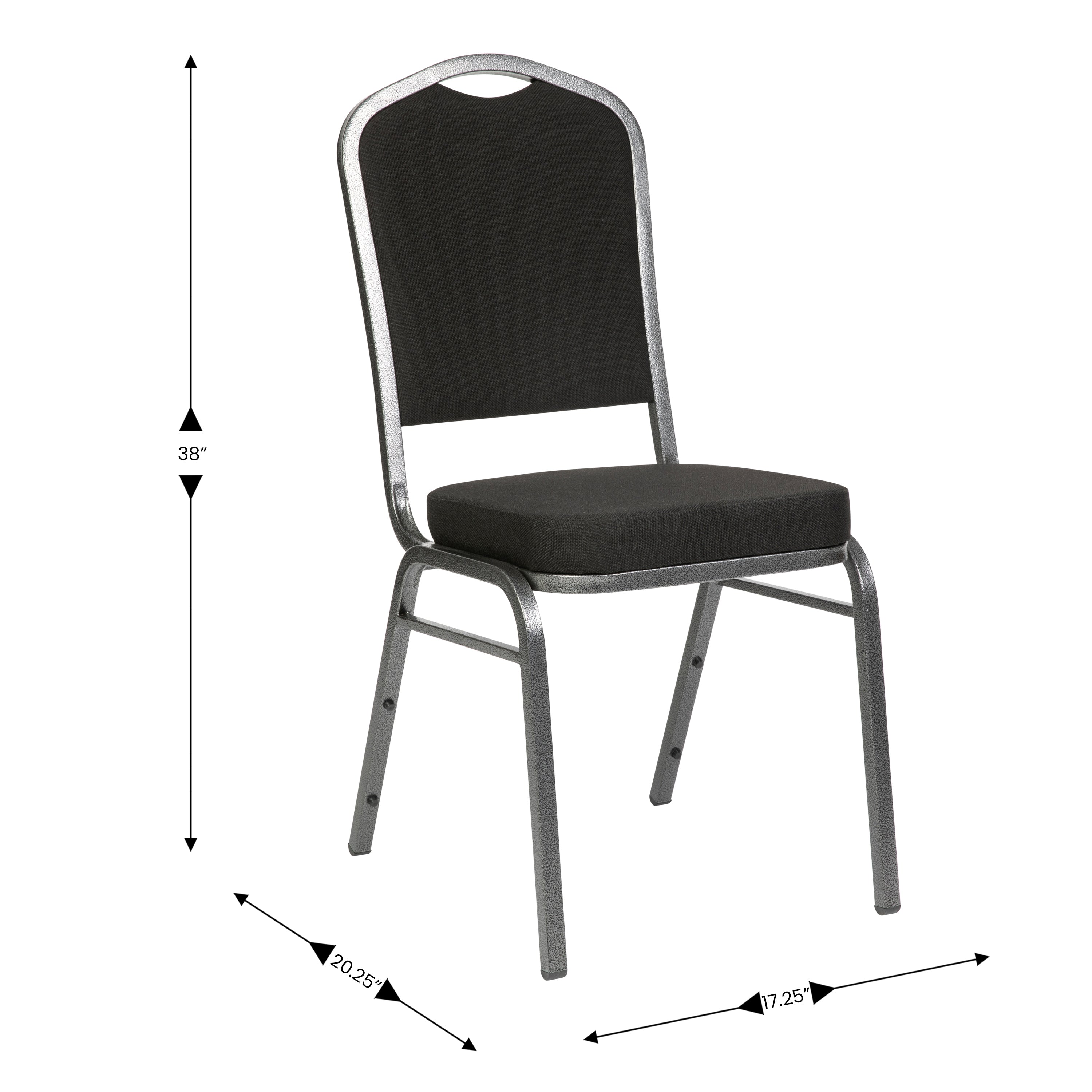 HERCULES Series Crown Back Stacking Banquet Chair in Black Fabric - Silver Vein Frame