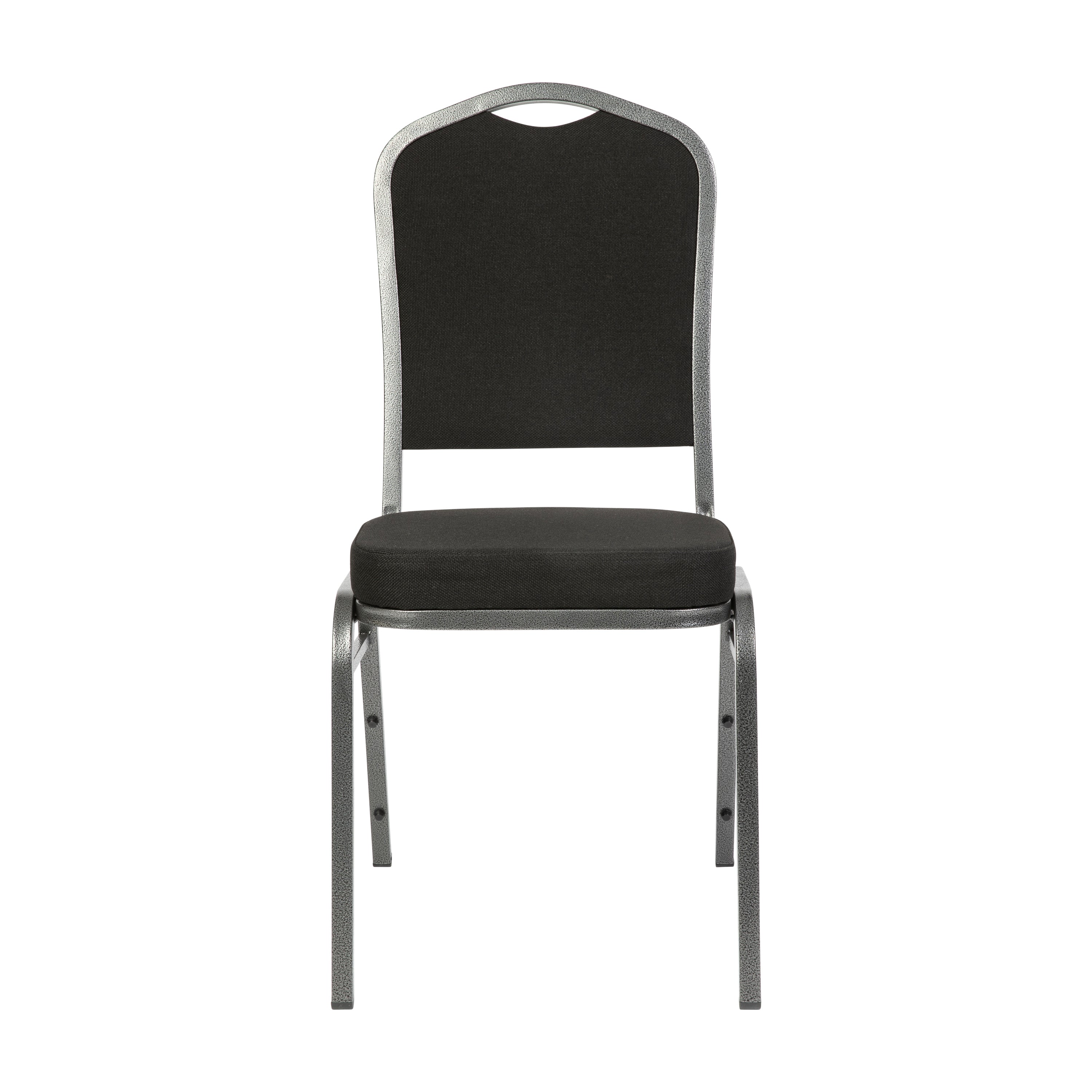 HERCULES Series Crown Back Stacking Banquet Chair in Black Fabric - Silver Vein Frame