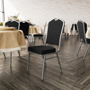 HERCULES Series Crown Back Stacking Banquet Chair in Black Fabric - Silver Vein Frame