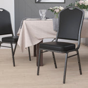 HERCULES Series Crown Back Stacking Banquet Chair in Black Vinyl - Silver Vein Frame