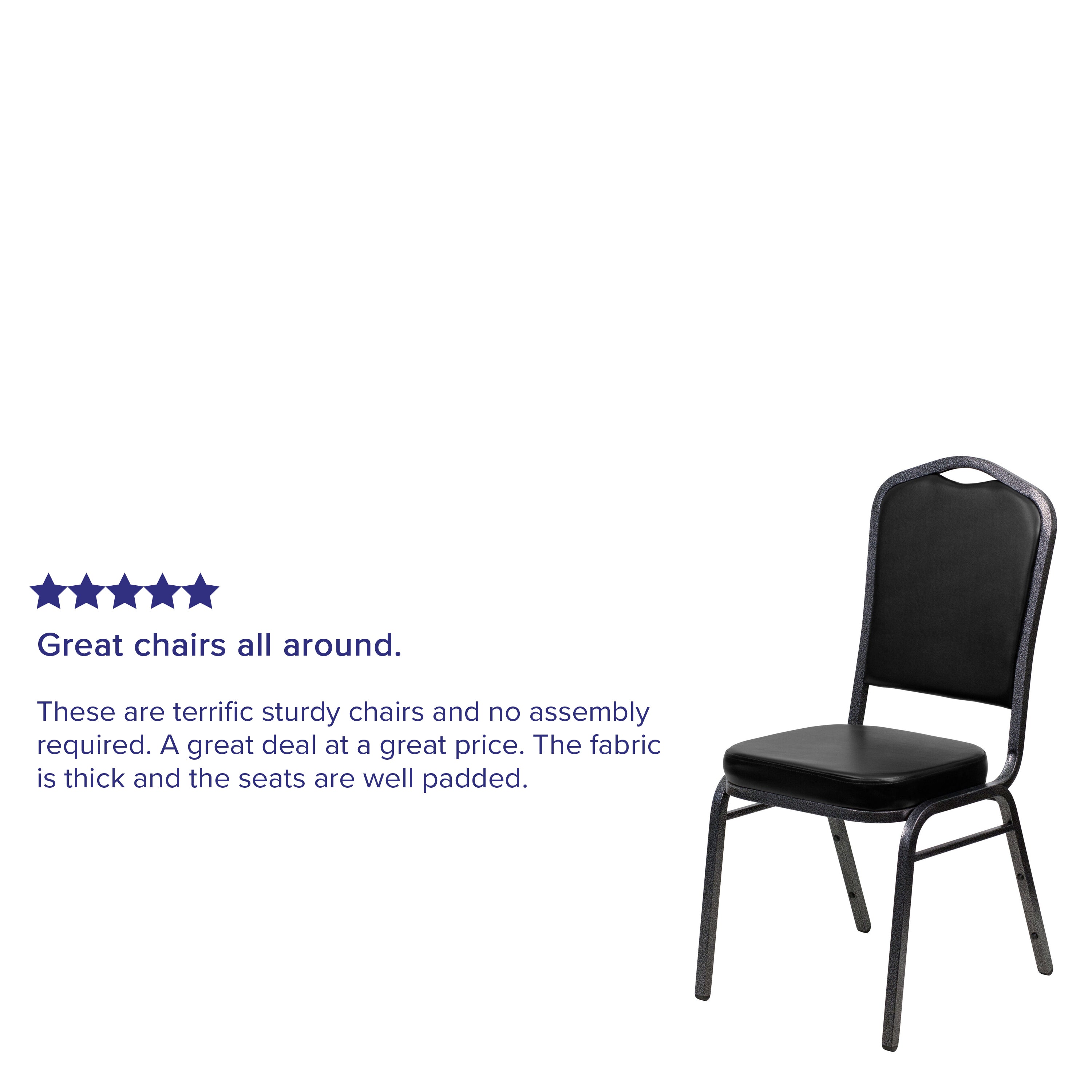 HERCULES Series Crown Back Stacking Banquet Chair in Black Vinyl - Silver Vein Frame