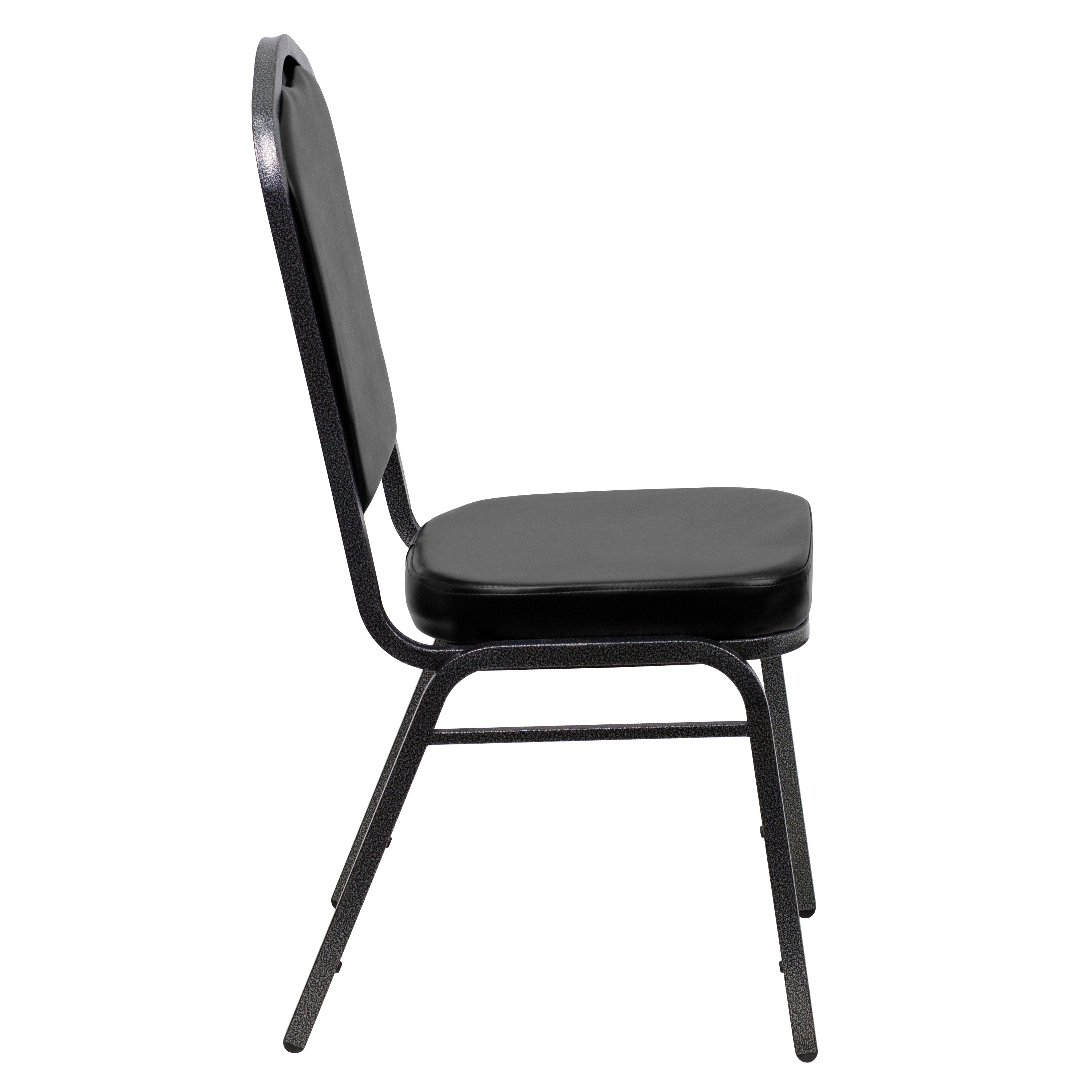 HERCULES Series Crown Back Stacking Banquet Chair in Black Vinyl - Silver Vein Frame