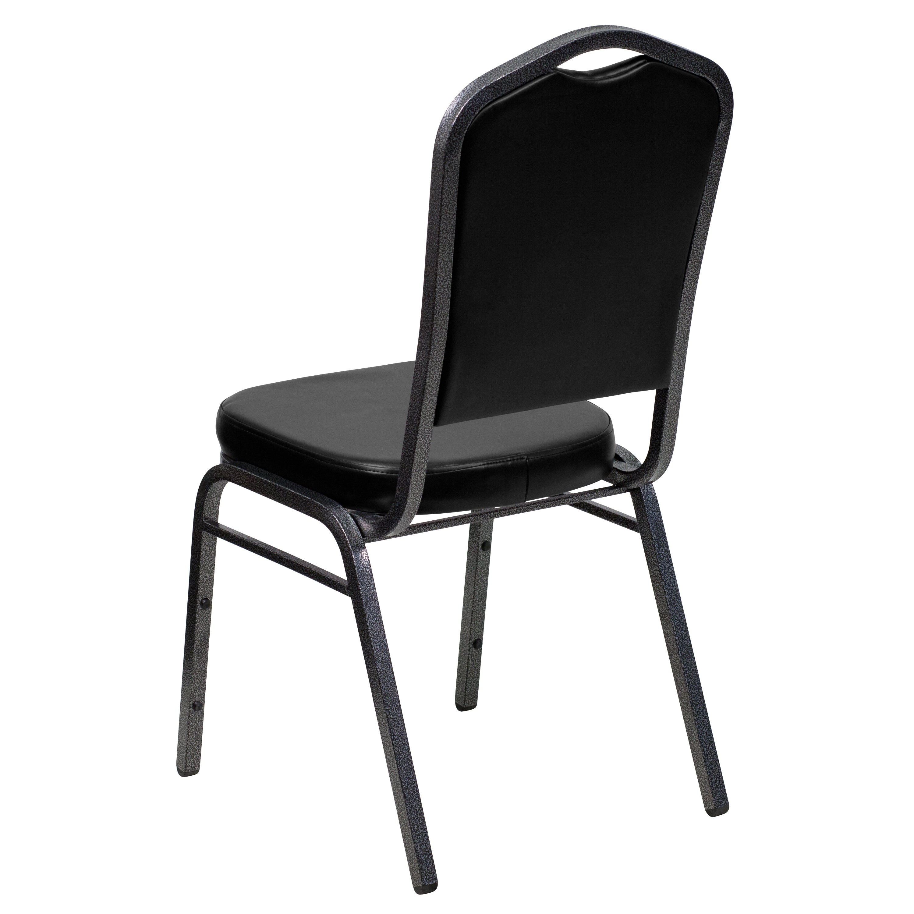 HERCULES Series Crown Back Stacking Banquet Chair in Black Vinyl - Silver Vein Frame