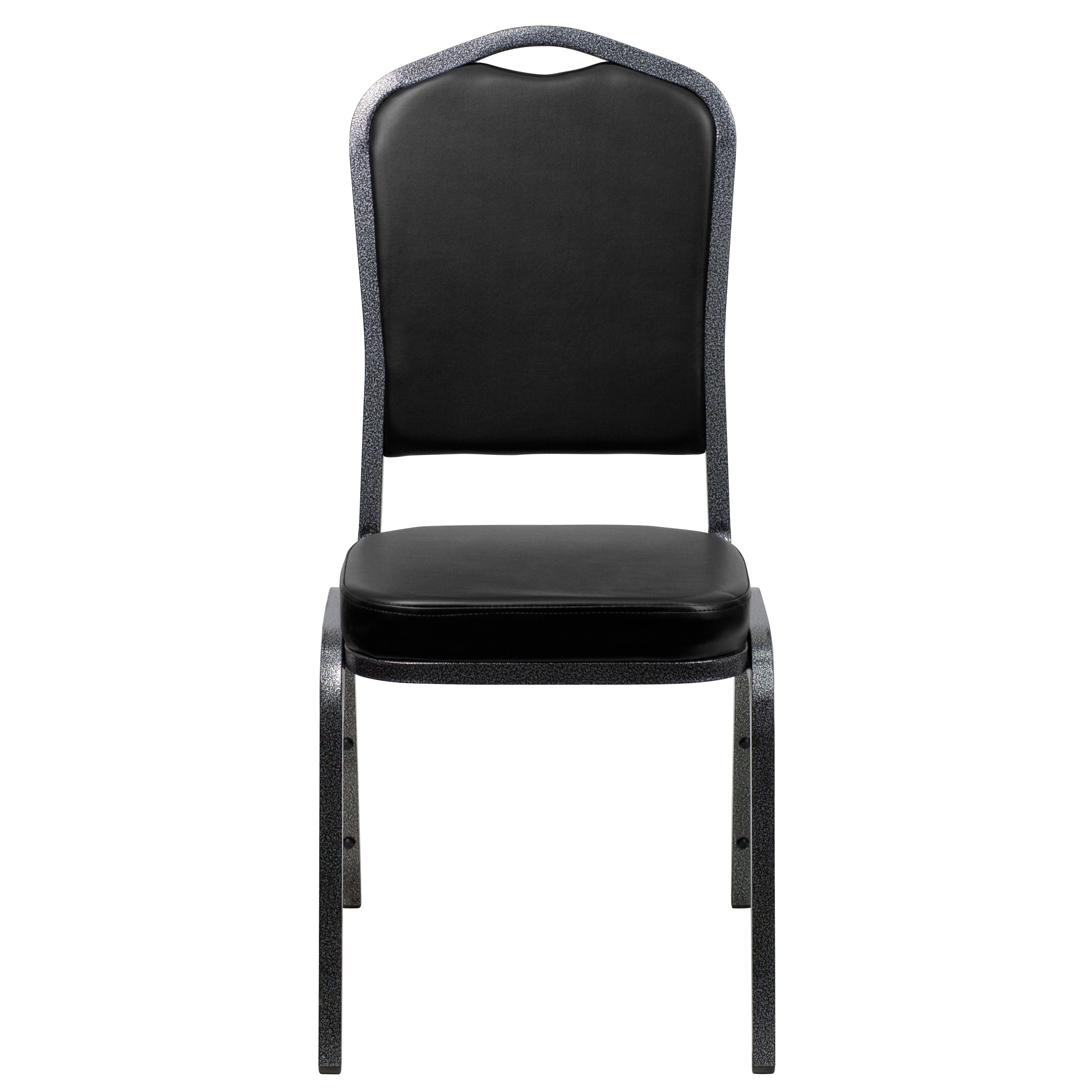 HERCULES Series Crown Back Stacking Banquet Chair in Black Vinyl - Silver Vein Frame