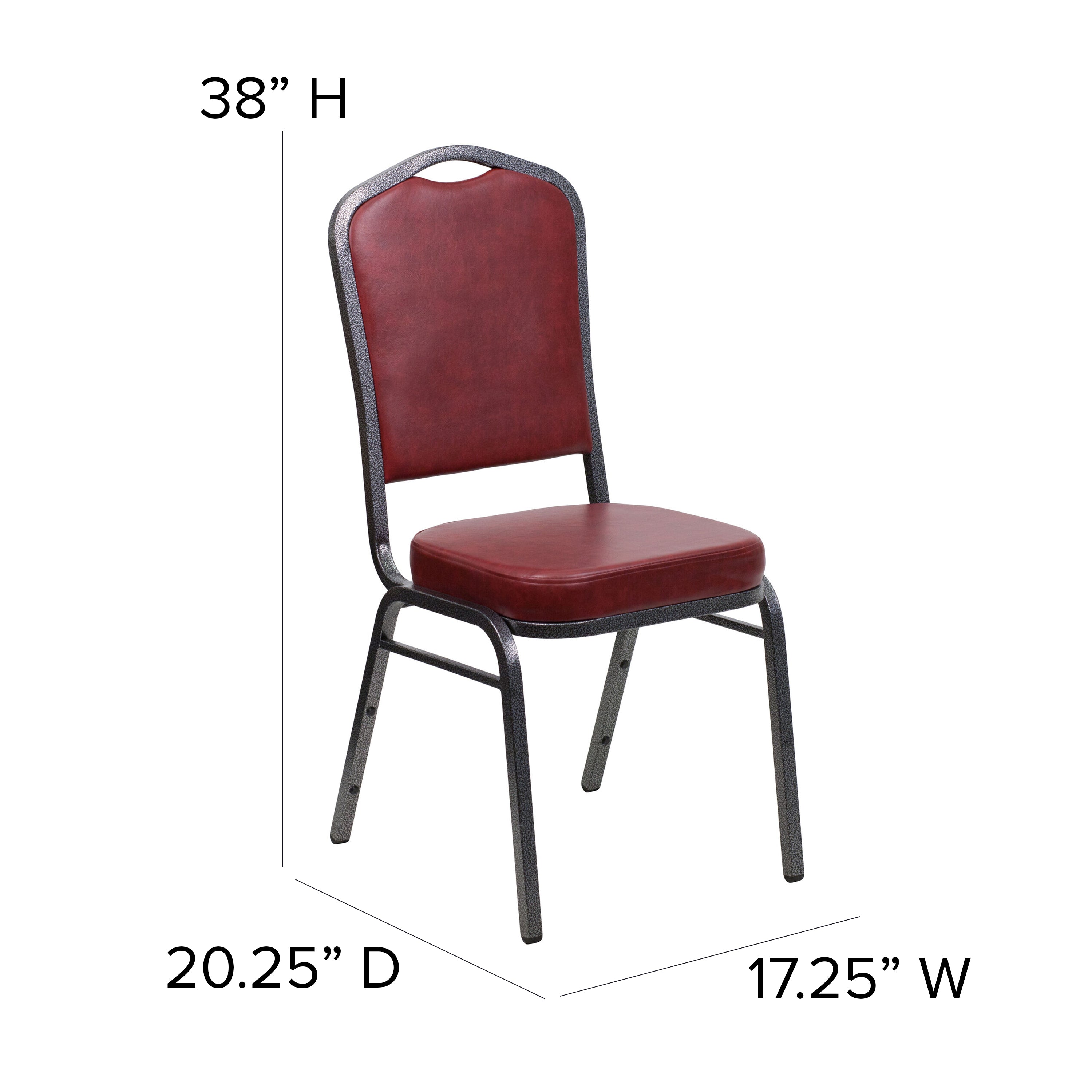 HERCULES Series Crown Back Stacking Banquet Chair in Burgundy Vinyl - Silver Vein Frame