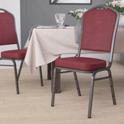 HERCULES Series Crown Back Stacking Banquet Chair in Burgundy Vinyl - Silver Vein Frame