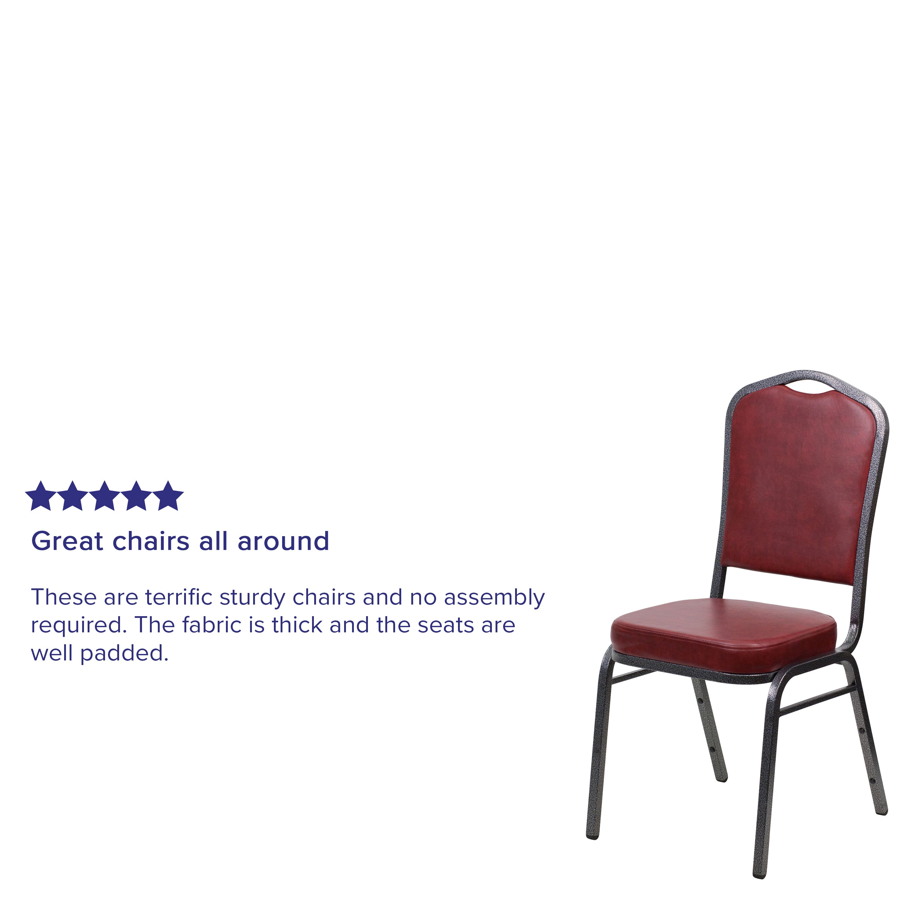 HERCULES Series Crown Back Stacking Banquet Chair in Burgundy Vinyl - Silver Vein Frame