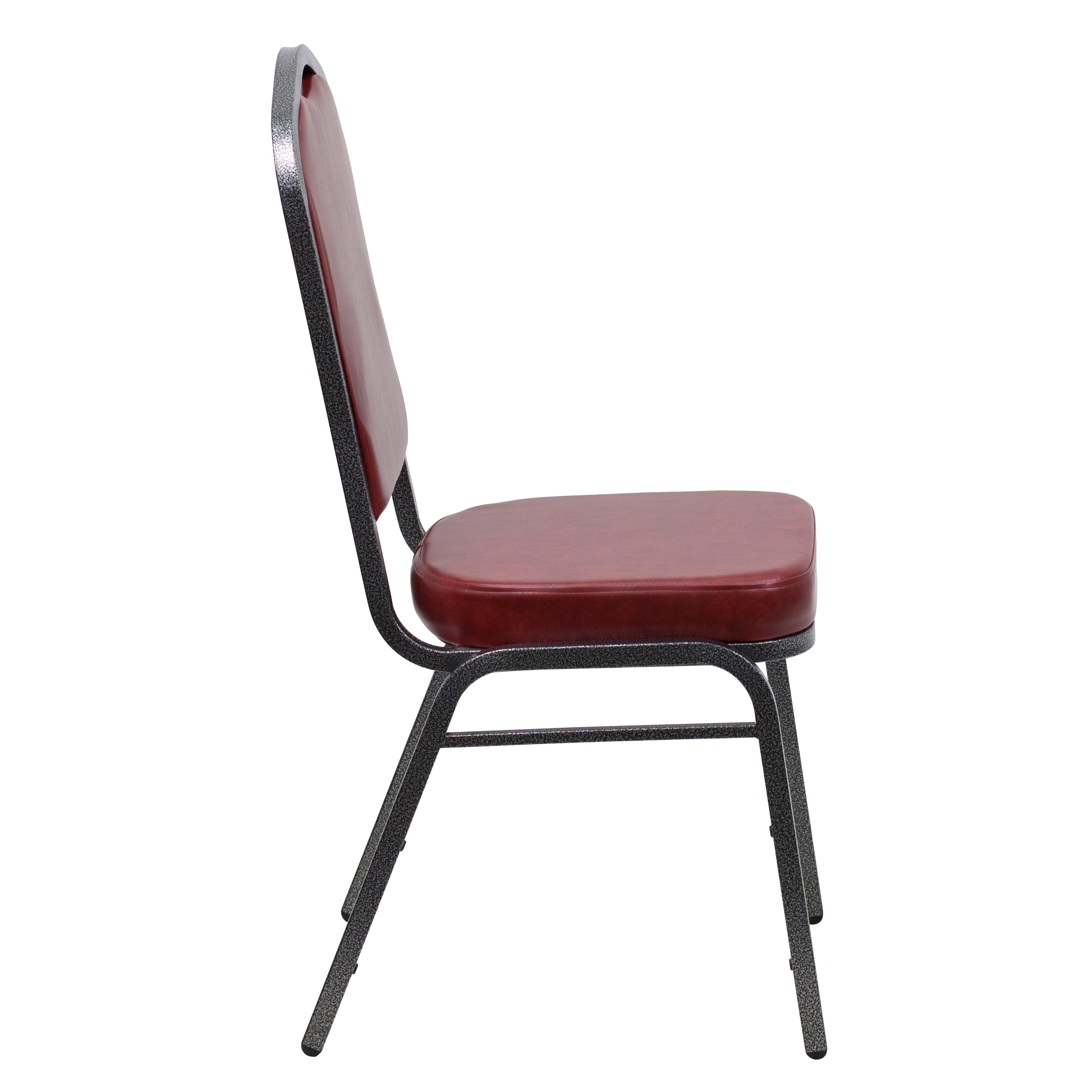 HERCULES Series Crown Back Stacking Banquet Chair in Burgundy Vinyl - Silver Vein Frame