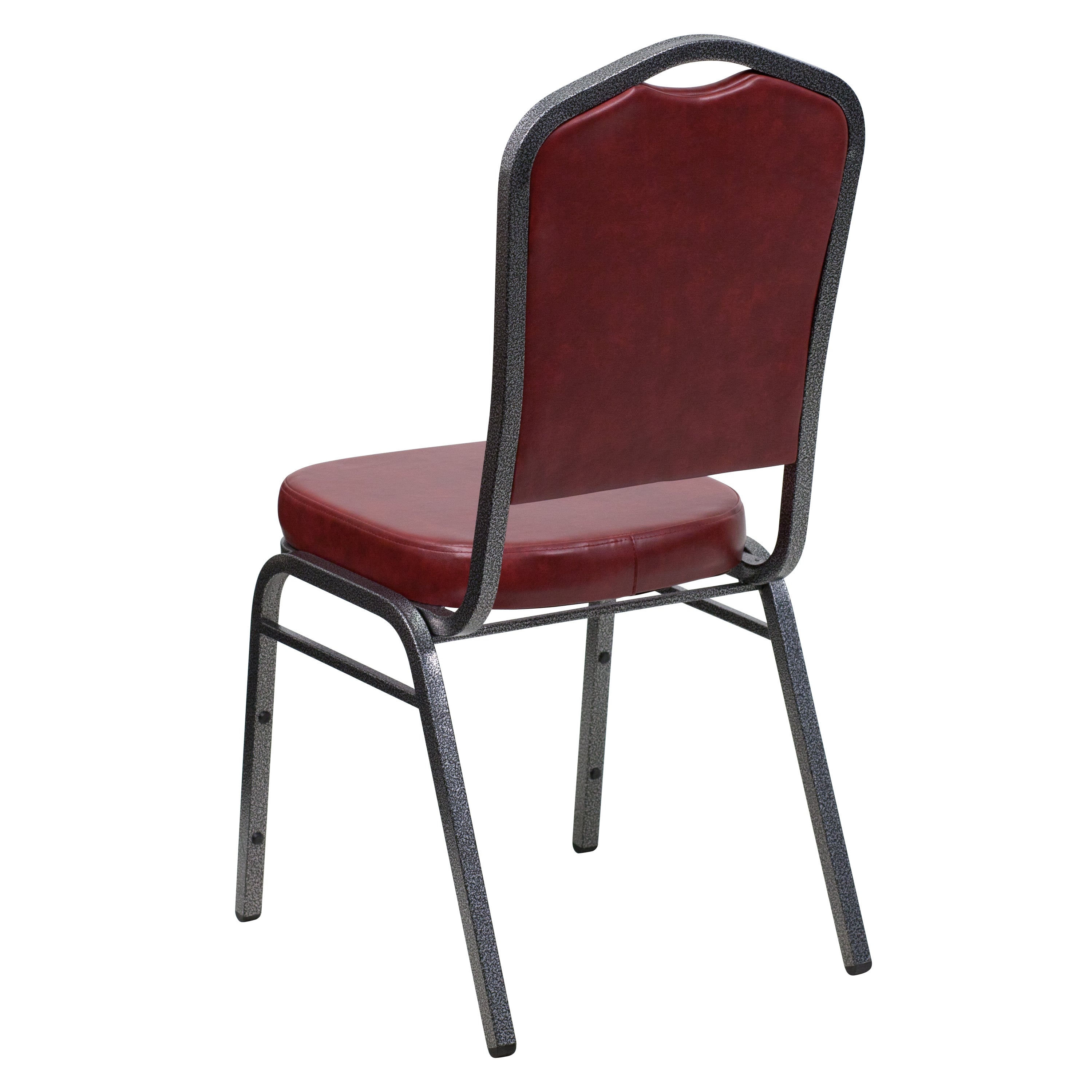 HERCULES Series Crown Back Stacking Banquet Chair in Burgundy Vinyl - Silver Vein Frame