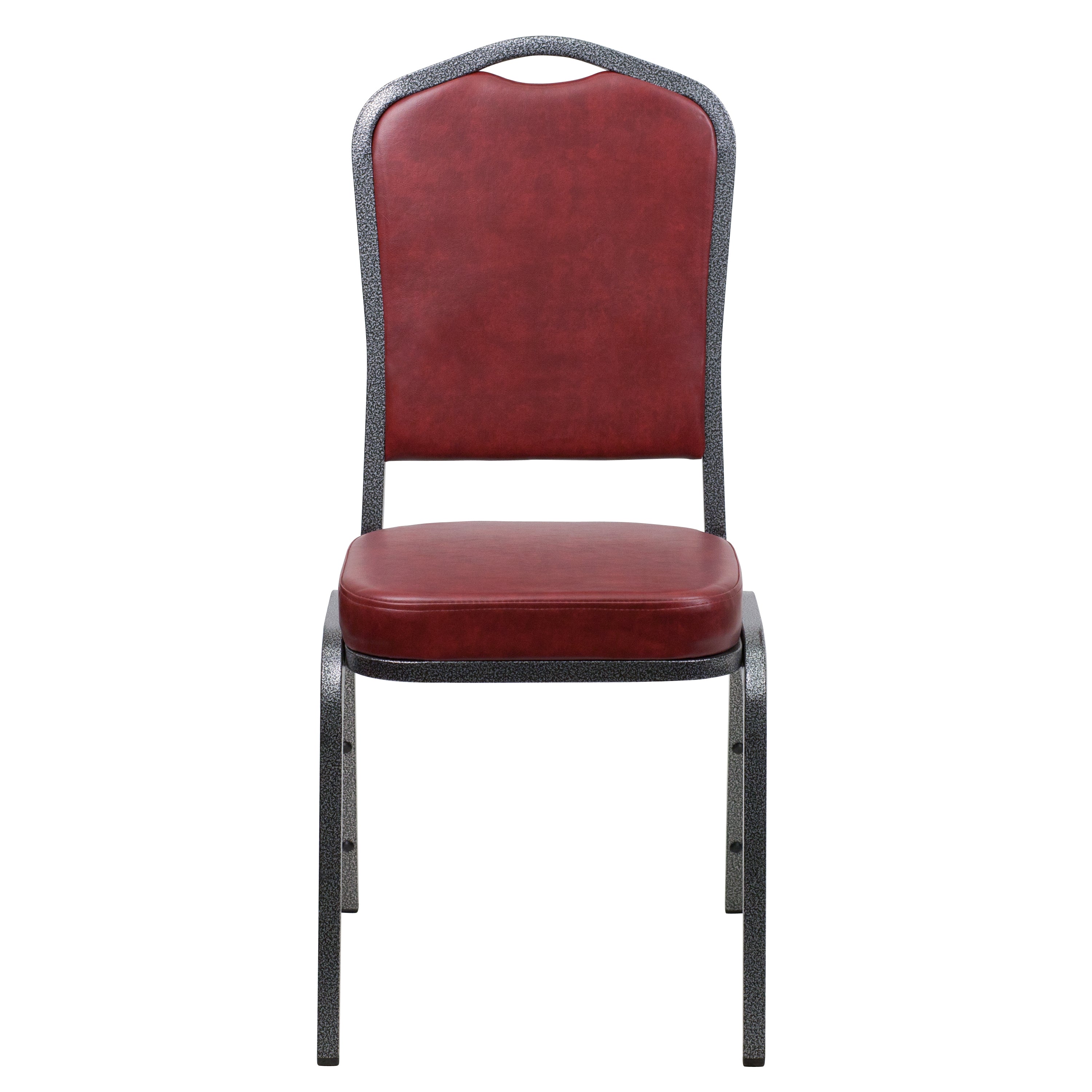 HERCULES Series Crown Back Stacking Banquet Chair in Burgundy Vinyl - Silver Vein Frame