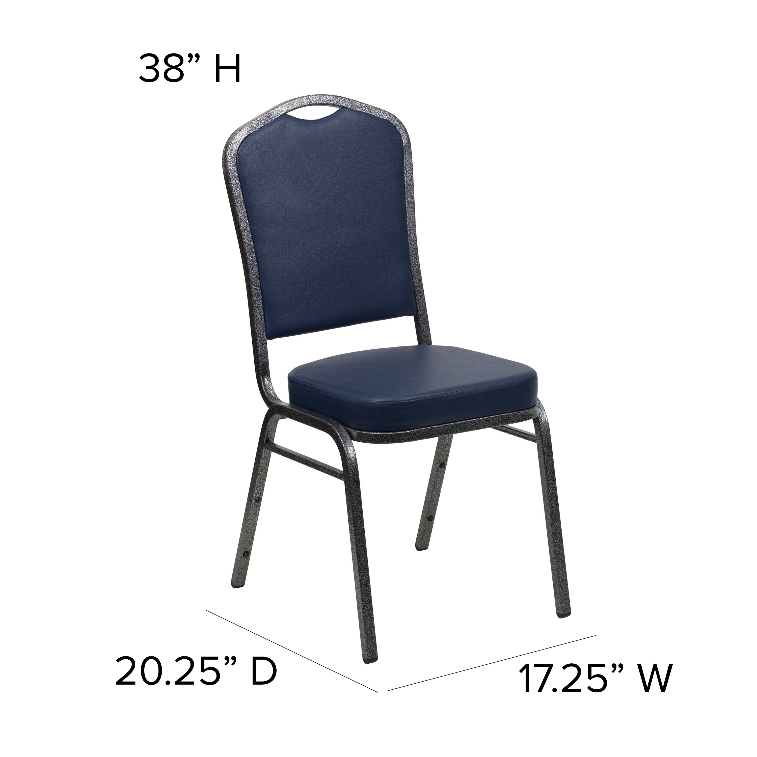HERCULES Series Crown Back Stacking Banquet Chair in Navy Vinyl - Silver Vein Frame