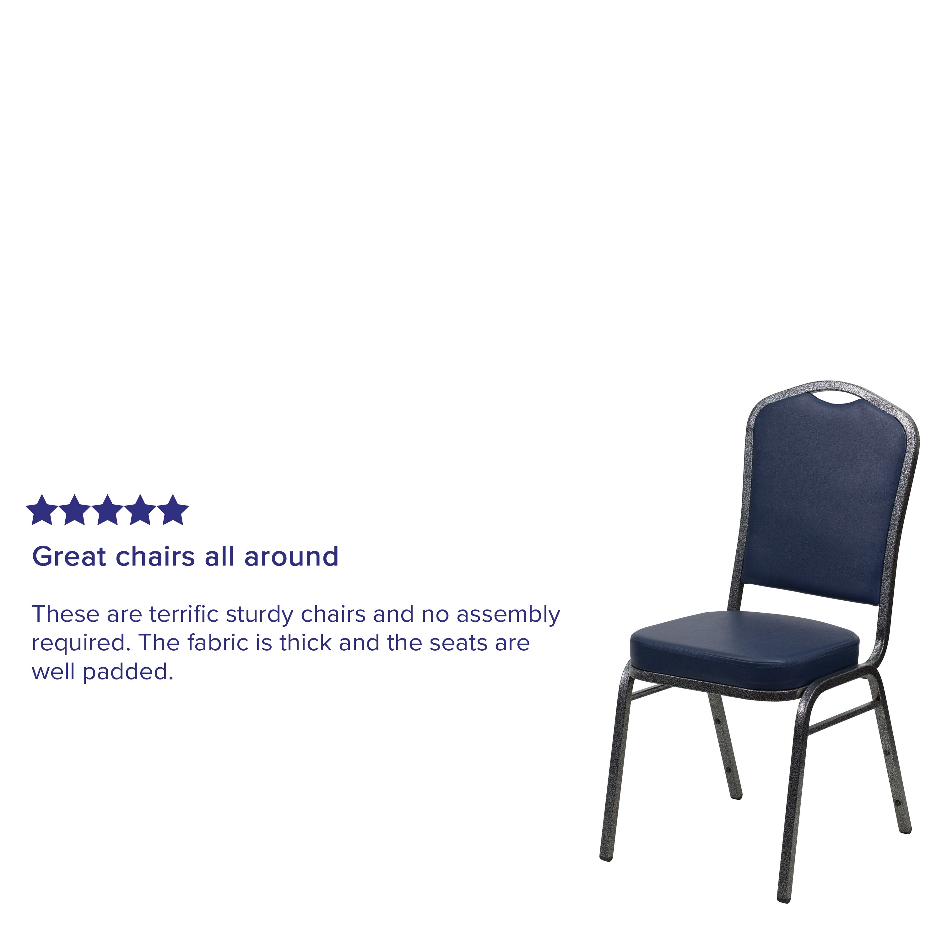 HERCULES Series Crown Back Stacking Banquet Chair in Navy Vinyl - Silver Vein Frame