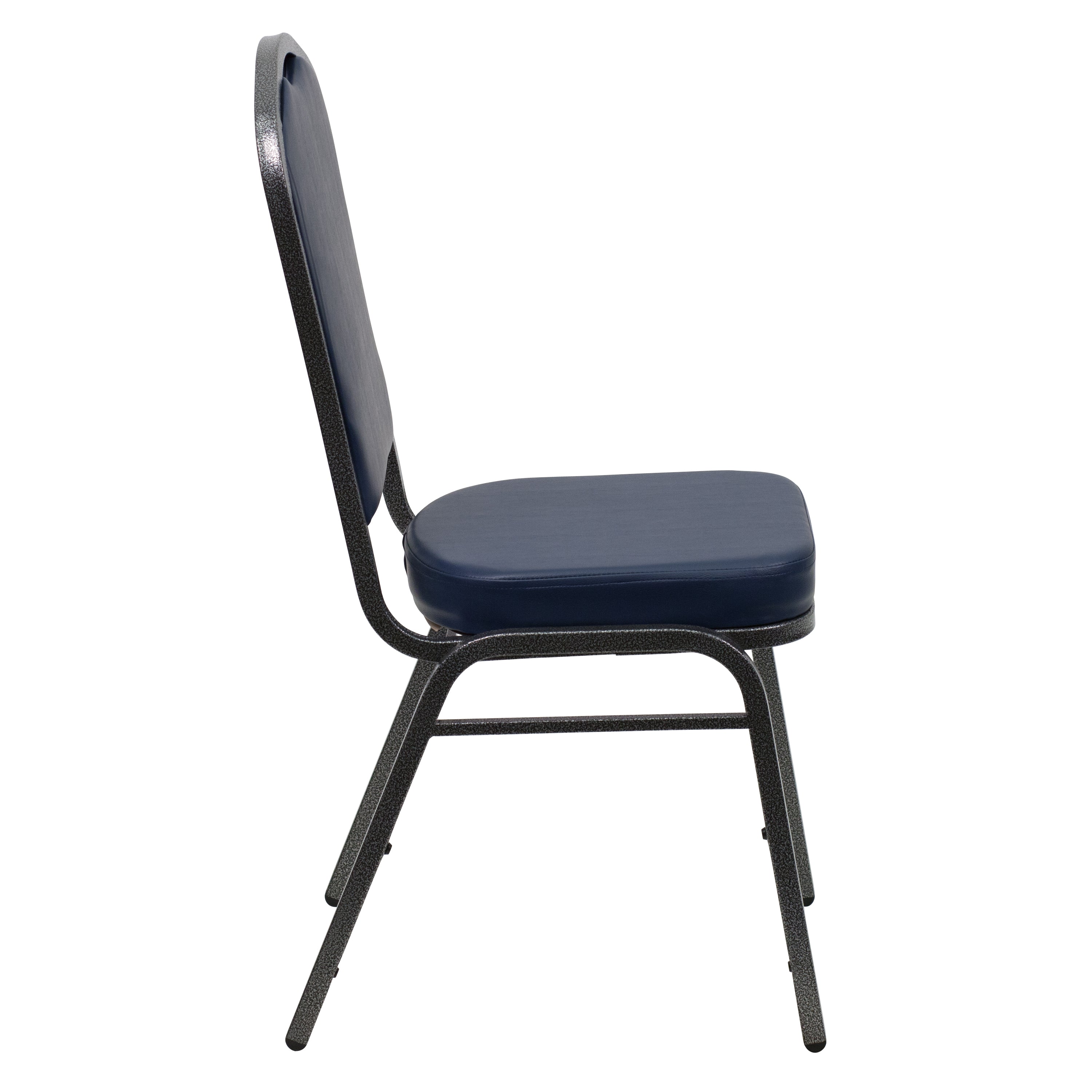 HERCULES Series Crown Back Stacking Banquet Chair in Navy Vinyl - Silver Vein Frame