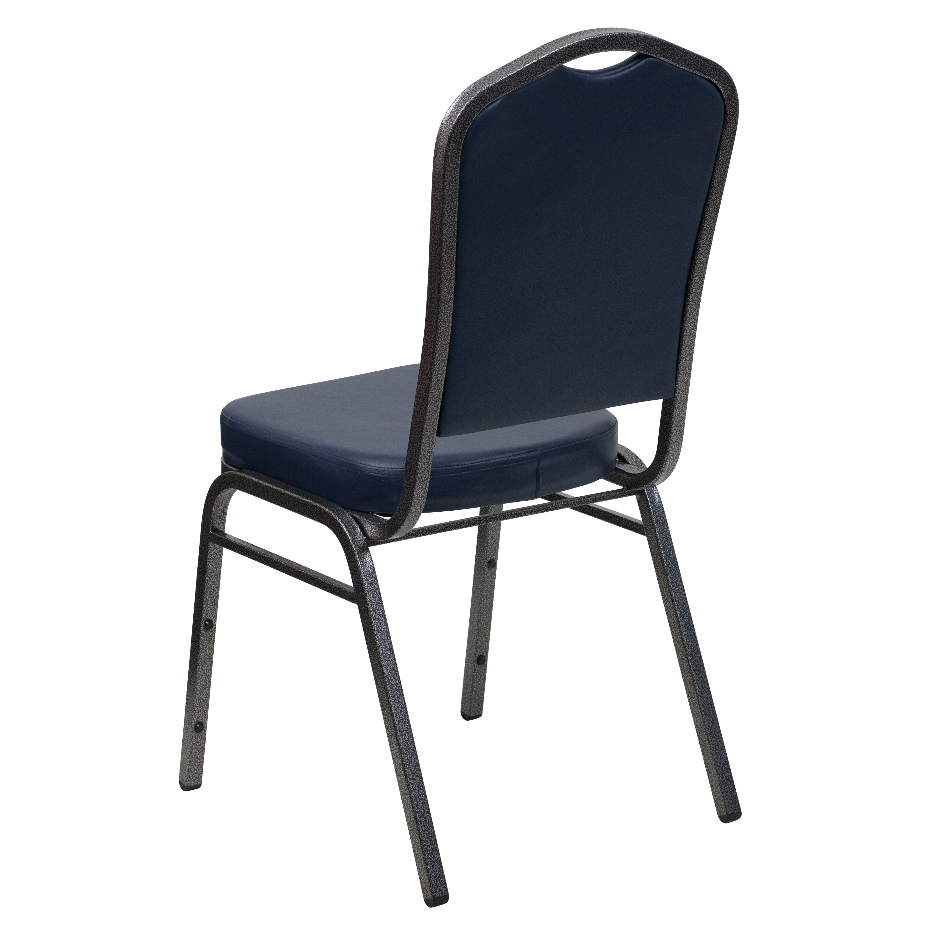 HERCULES Series Crown Back Stacking Banquet Chair in Navy Vinyl - Silver Vein Frame