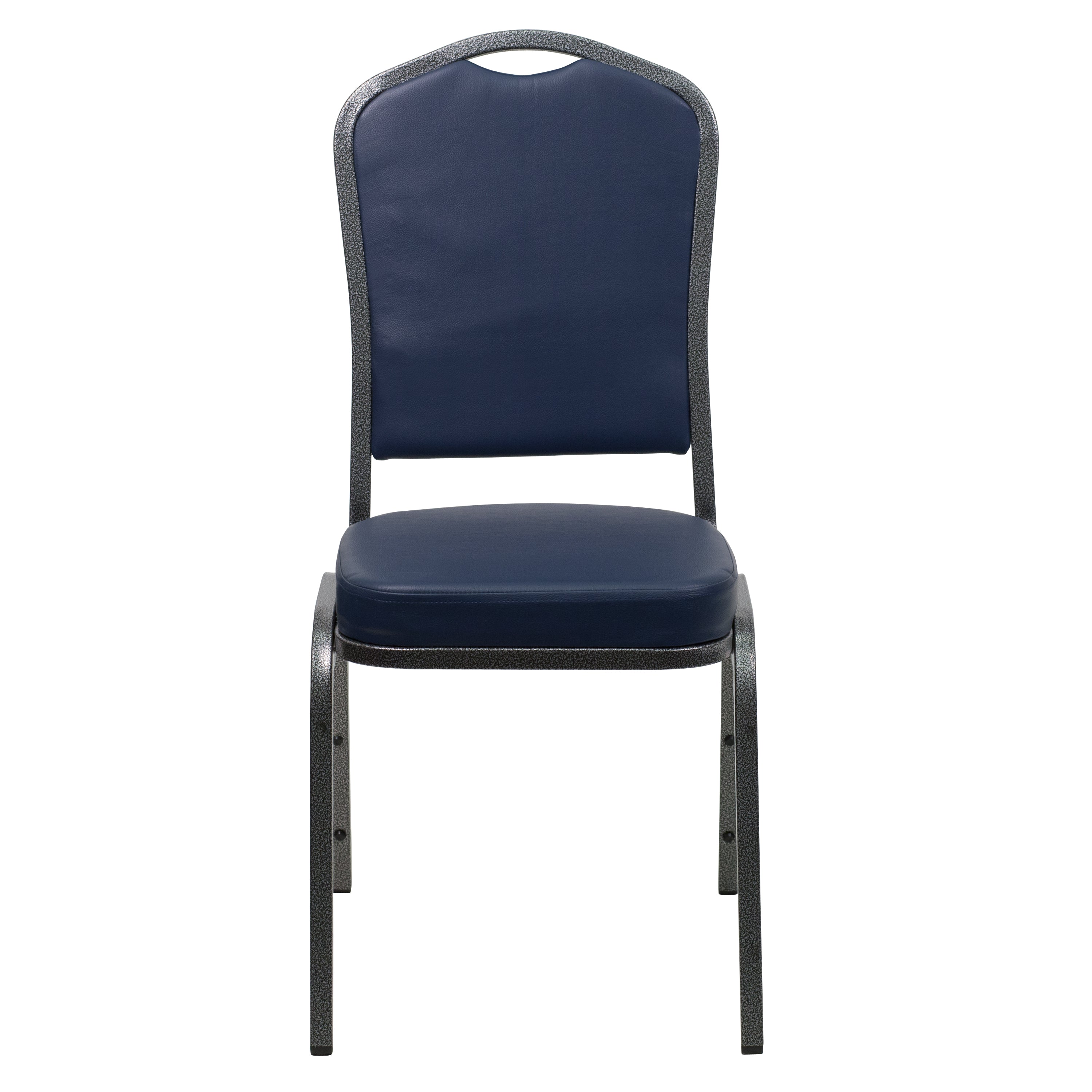 HERCULES Series Crown Back Stacking Banquet Chair in Navy Vinyl - Silver Vein Frame